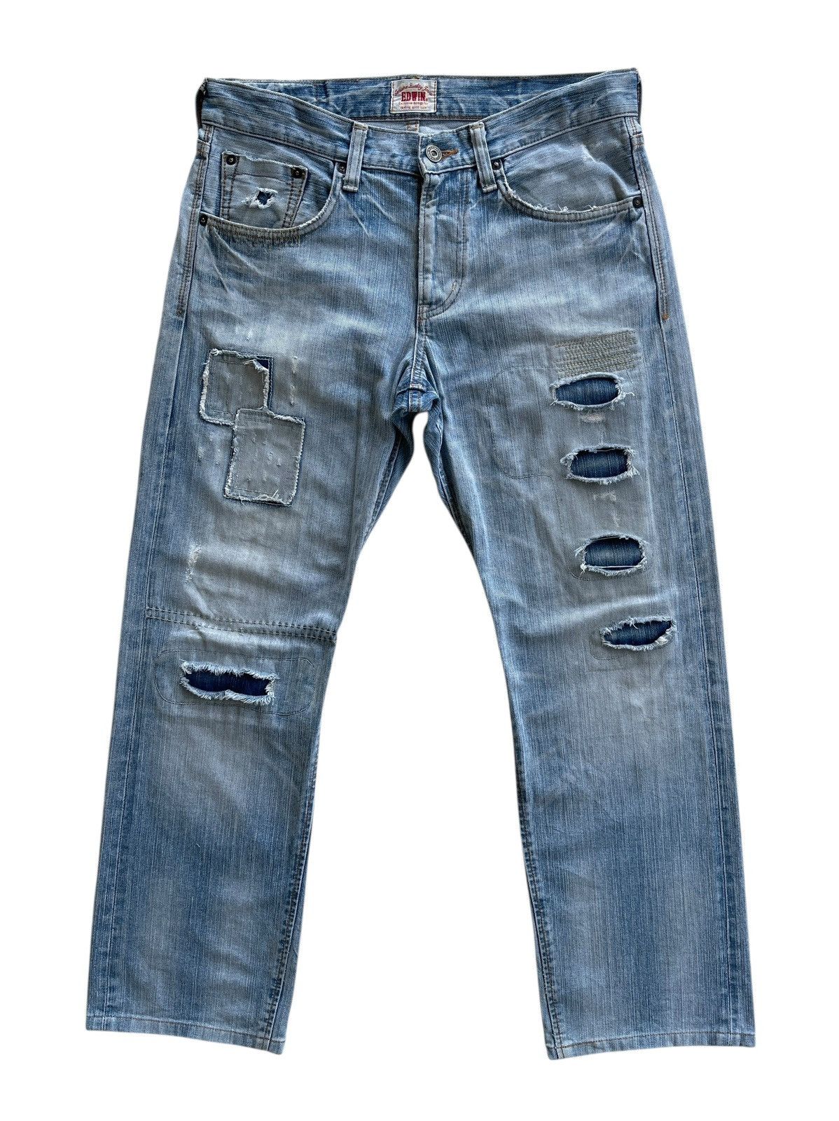 Vintage Vintage Edwin EV Distressed Patchwork Denim Size US 33 - 2 Thumbnail
