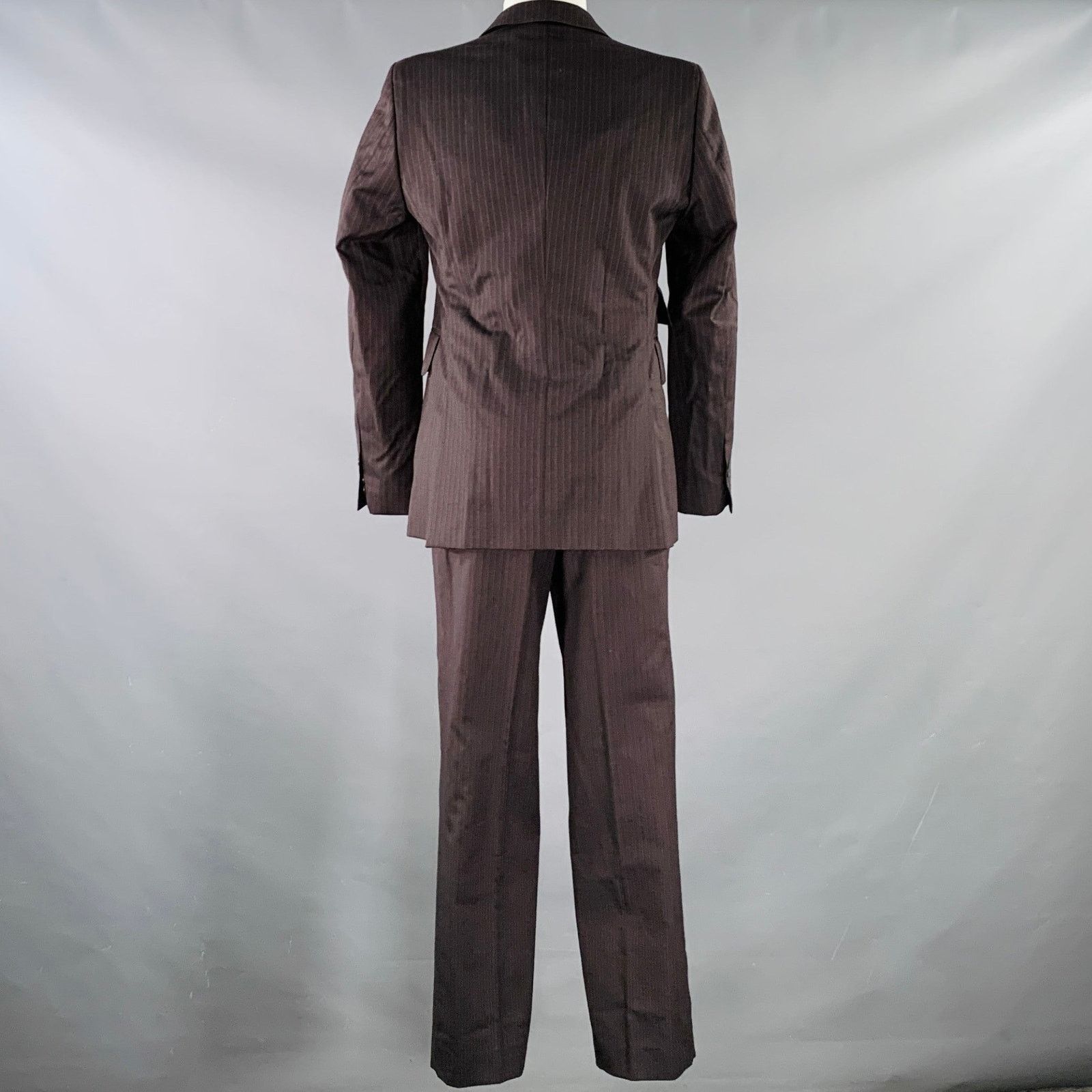 Costume National Size 38 Brown Grey Pinstripe Wool Single Button Suit Size 38R - 4 Thumbnail