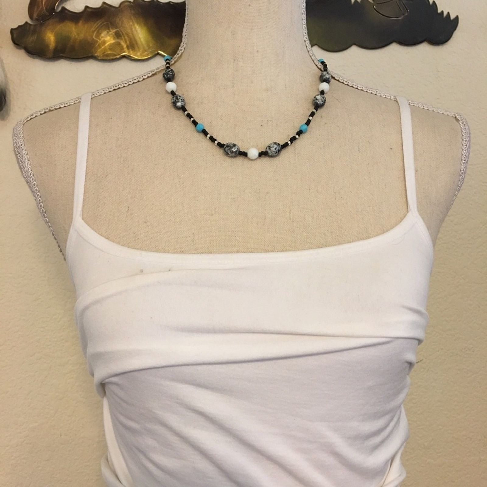 Handmade Gray marble and glass bead necklace Size ONE SIZE - 3 Thumbnail