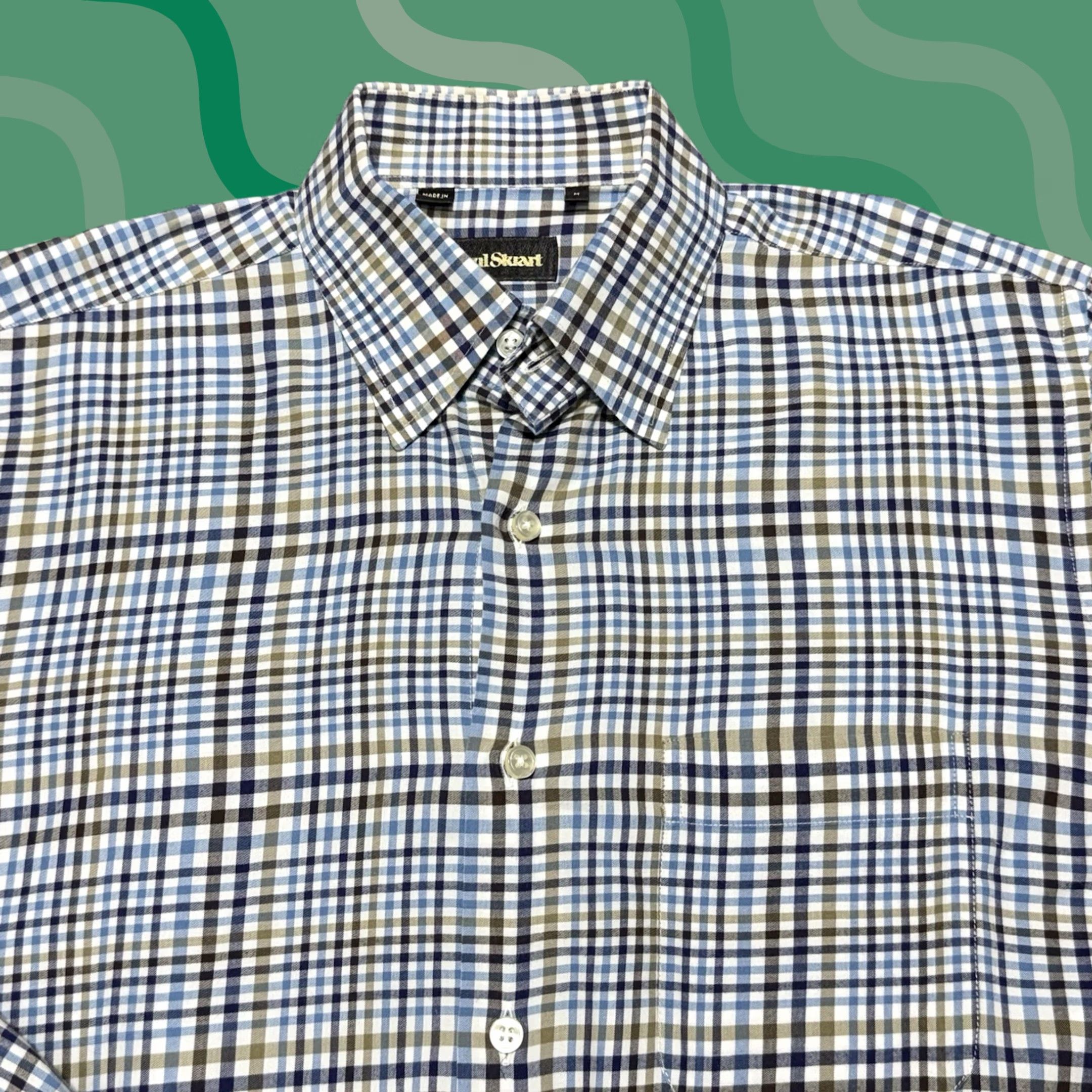 Paul Stuart Paul Stuart Dress Shirt Mens M Blue White Check Pocket Made in Italy Size 40R - 1 Thumbnail