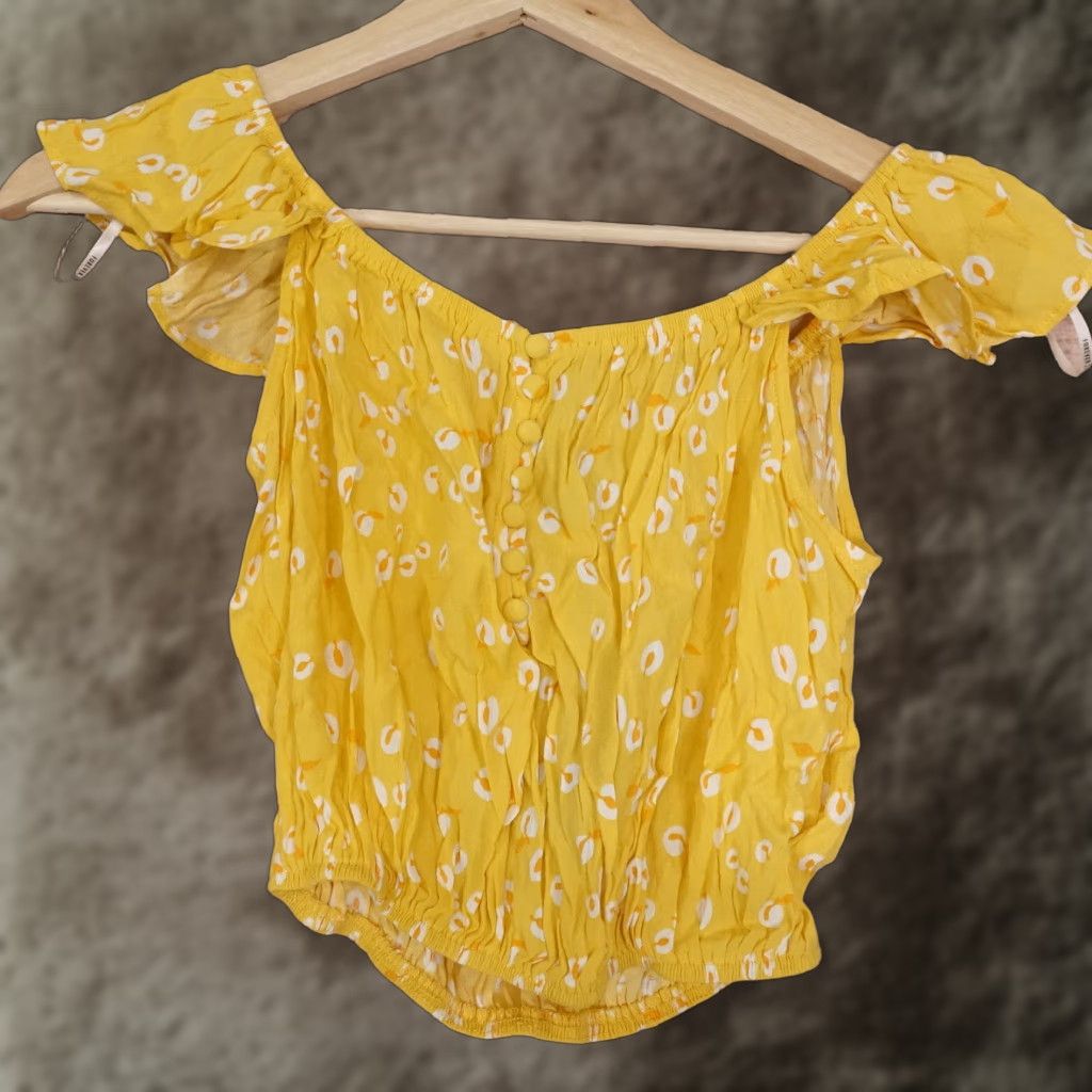 Forever 21 VINTAGE FOREVER 21 Women’s Crop Top Short Sleeve Collared Blouse S Yellow Casual Summer Size S / US 4 / IT 40 - 1 Thumbnail