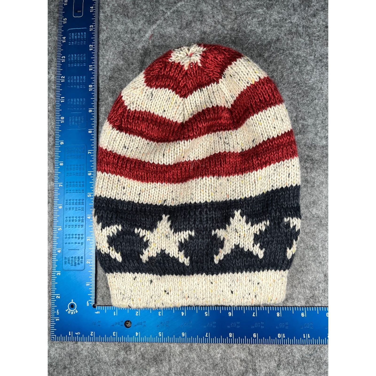 Vintage USA Flag Mukluks Beanie Women Blue Red White Stripe Confetti Knit 100% Acrylic Woman Winter Hat USA Flag Beanie Womens Blue Size ONE SIZE - 4 Thumbnail
