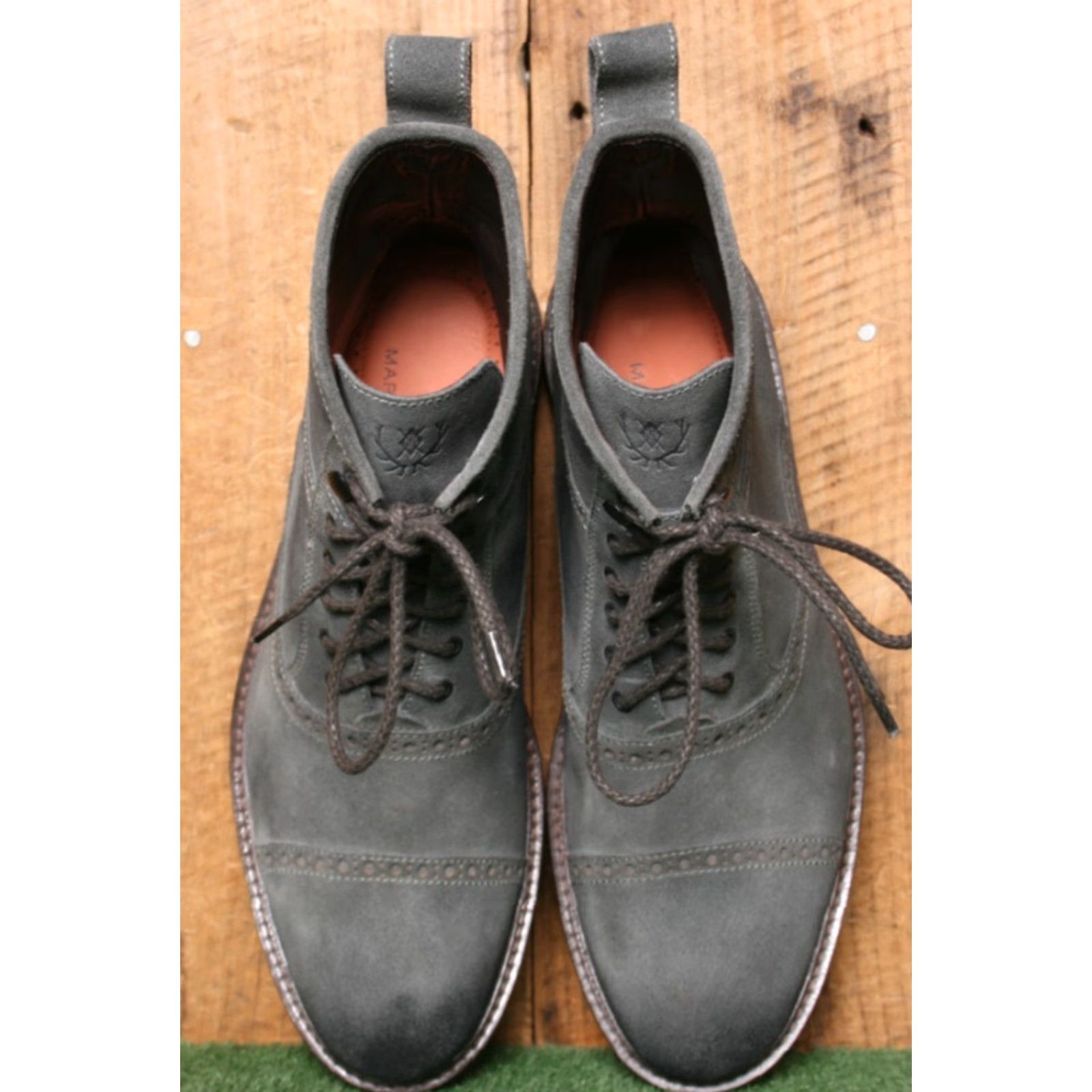 Vintage MARTIN DINGMAN Everett Gray Burnished Suede Brogue Cap Toe Boots Sz. 8.5 M Mens Dress Shoes Size ONE SIZE - 4 Thumbnail