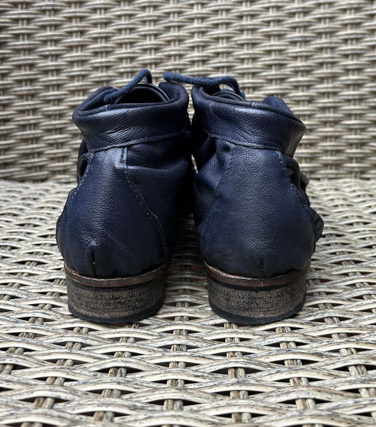 Other Atelier Inscrire Hand Made Navy Wrinkled Leather Ankle Boots Size US 9 / IT 39 - 7 Thumbnail