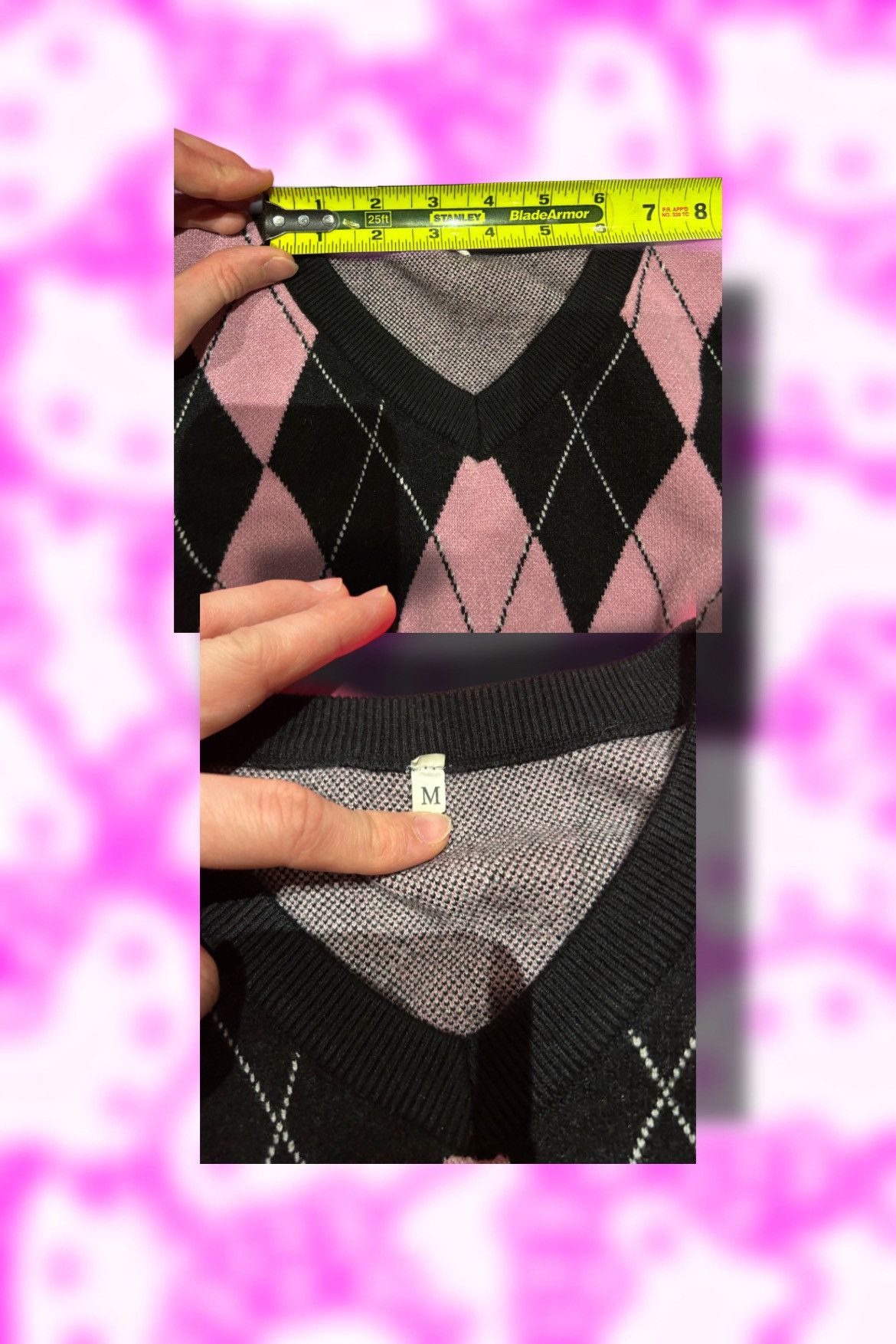 Japanese Brand × Vintage Authentic Argyle Pink and Black Vest Size M / US 6-8 / IT 42-44 - 4 Thumbnail
