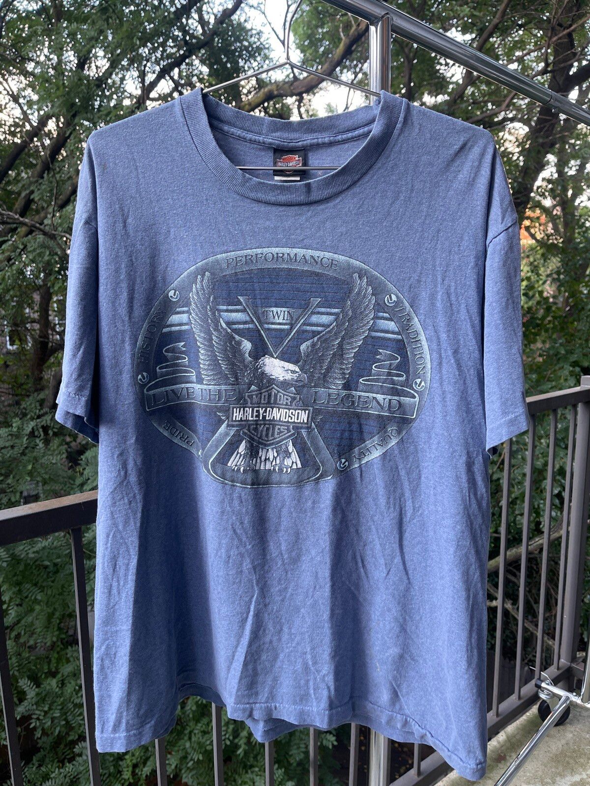 Pre-owned Harley Davidson X Vintage 90's Harley Davidson V Twin Logo Tee Shirt Blue