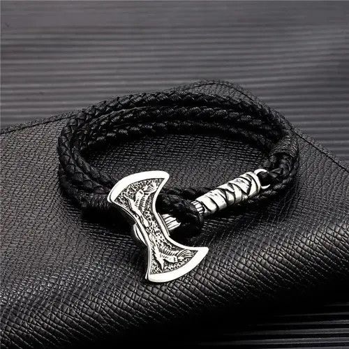 Jewelry Raven Battle Axe Multilayer Leather Bracelet Size ONE SIZE - 2 Thumbnail