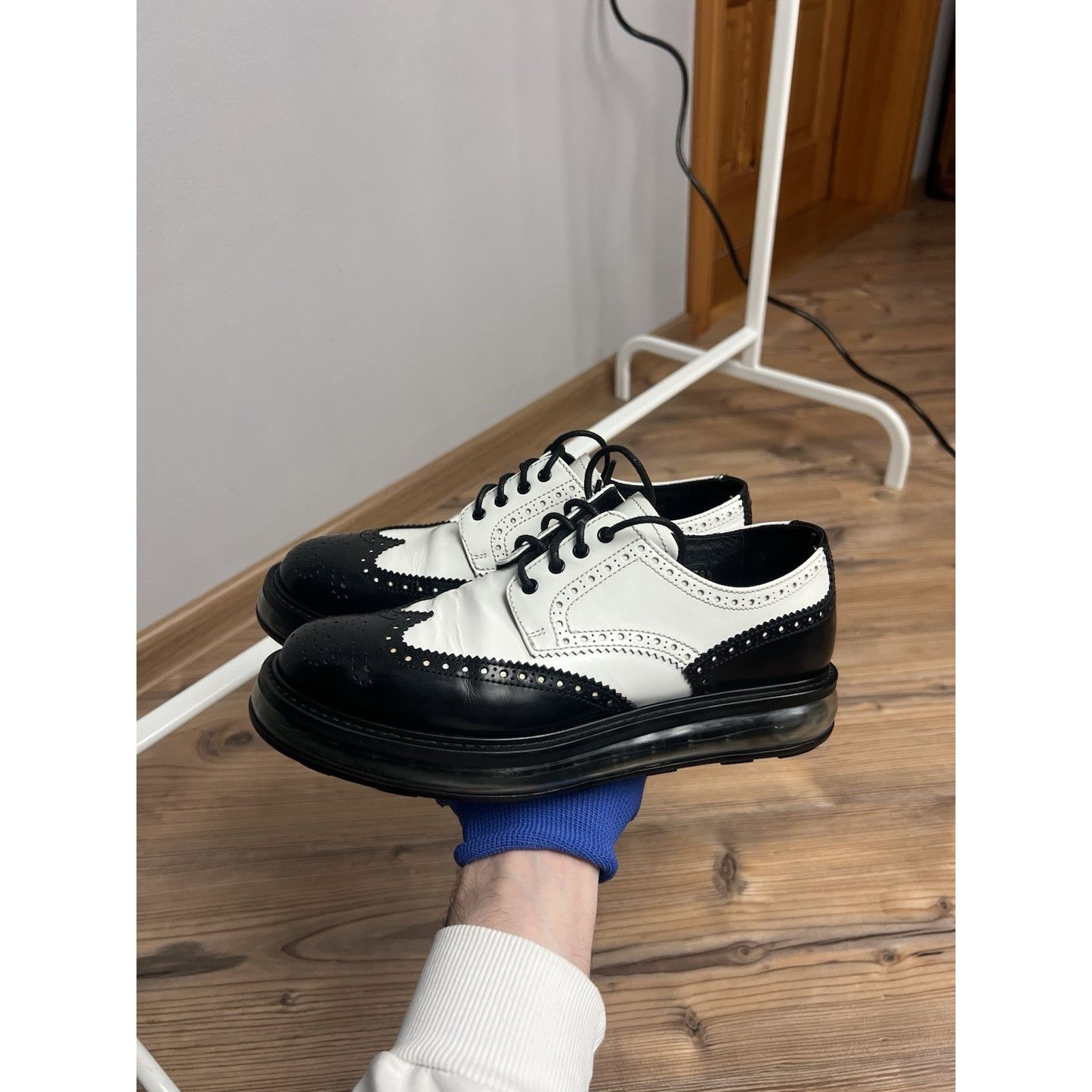 Prada PRADA Milano Women`s Black White Leather Derby Brogues Size Size US 8 / IT 38 - 12 Thumbnail