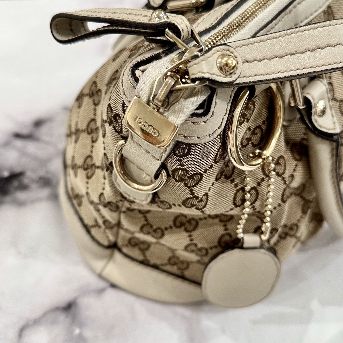 Gucci GUCCI CREME LEATHER GG CANVAS SUKEY BAG Size ONE SIZE - 6 Thumbnail