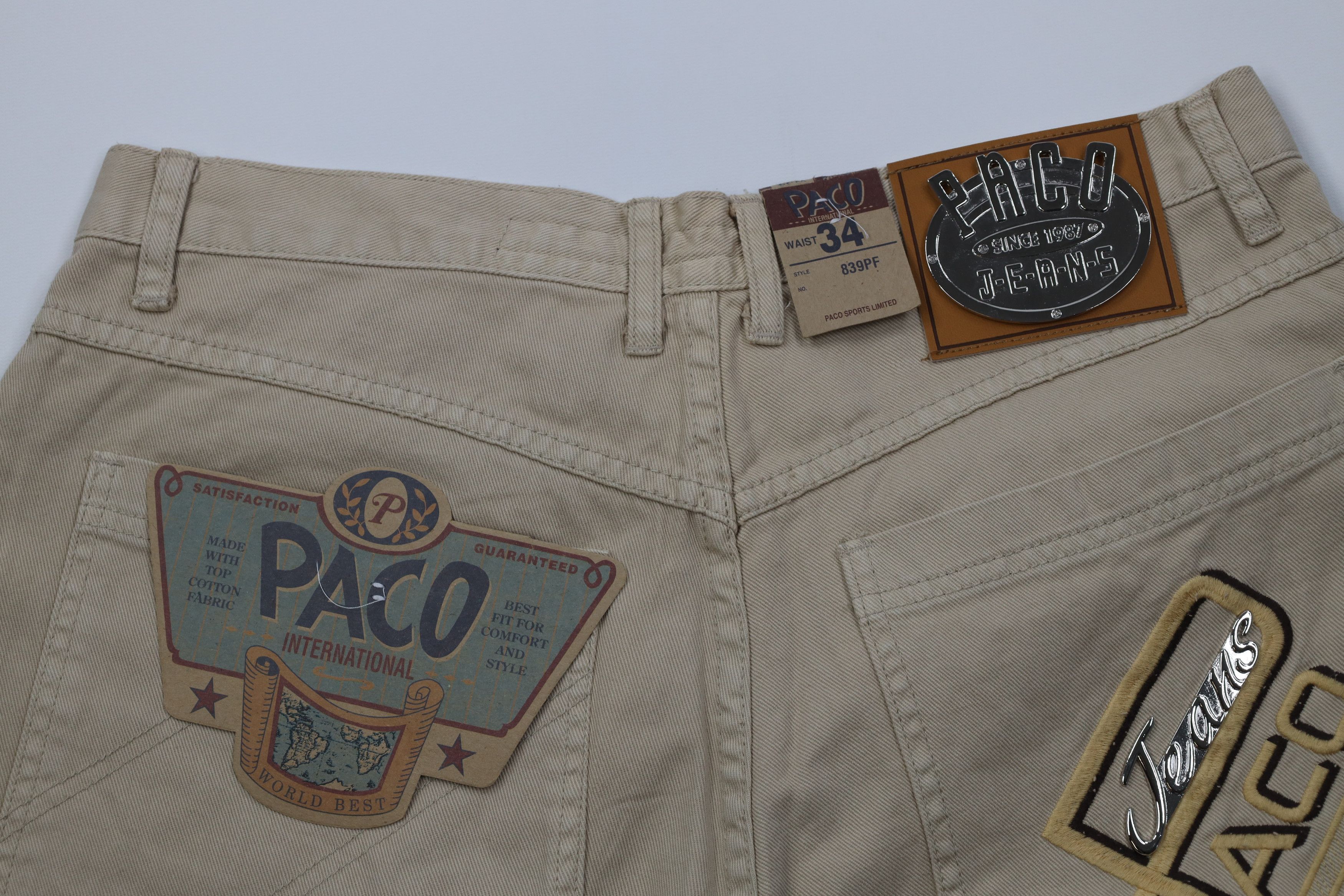 Vintage Deadstock Vintage 90s Paco Hip Hop Denim Jean Shorts Tan Size US 34 / EU 50 - 10 Thumbnail