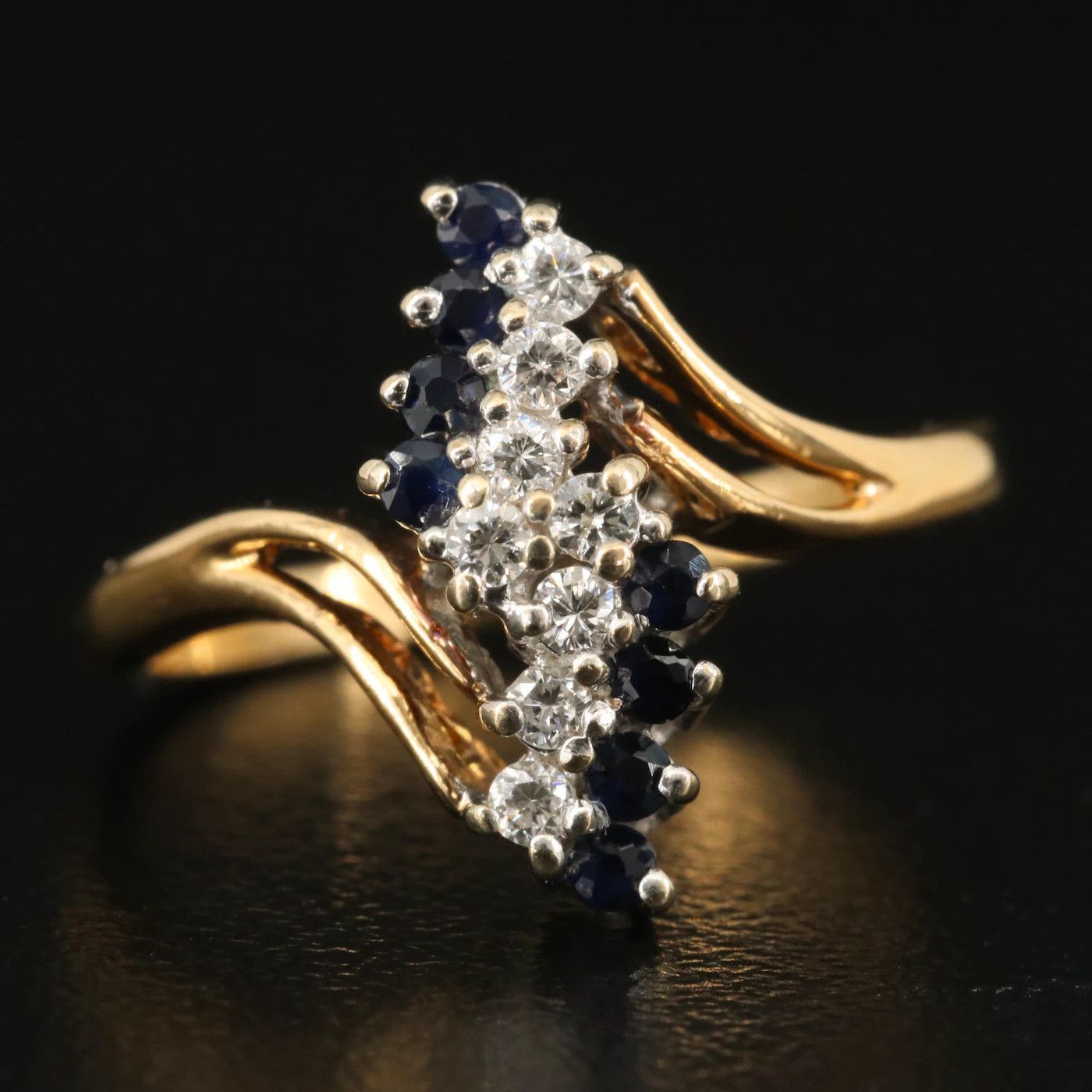Other 14k Vintage .12 ctw Diamond and Sapphire Bypass Ring Size ONE SIZE - 1 Thumbnail