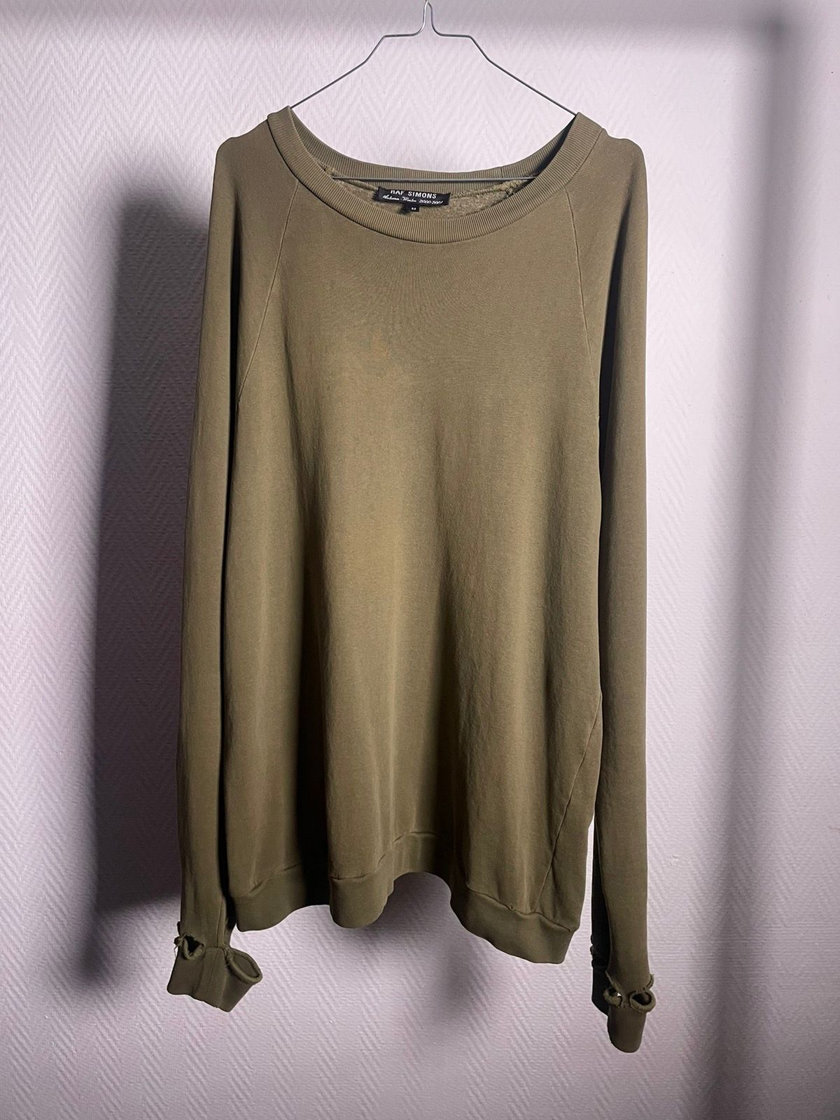 Pre-owned Raf Simons Aw01-02  ‘riot' Distressed Crewneck Size 50 In Olive