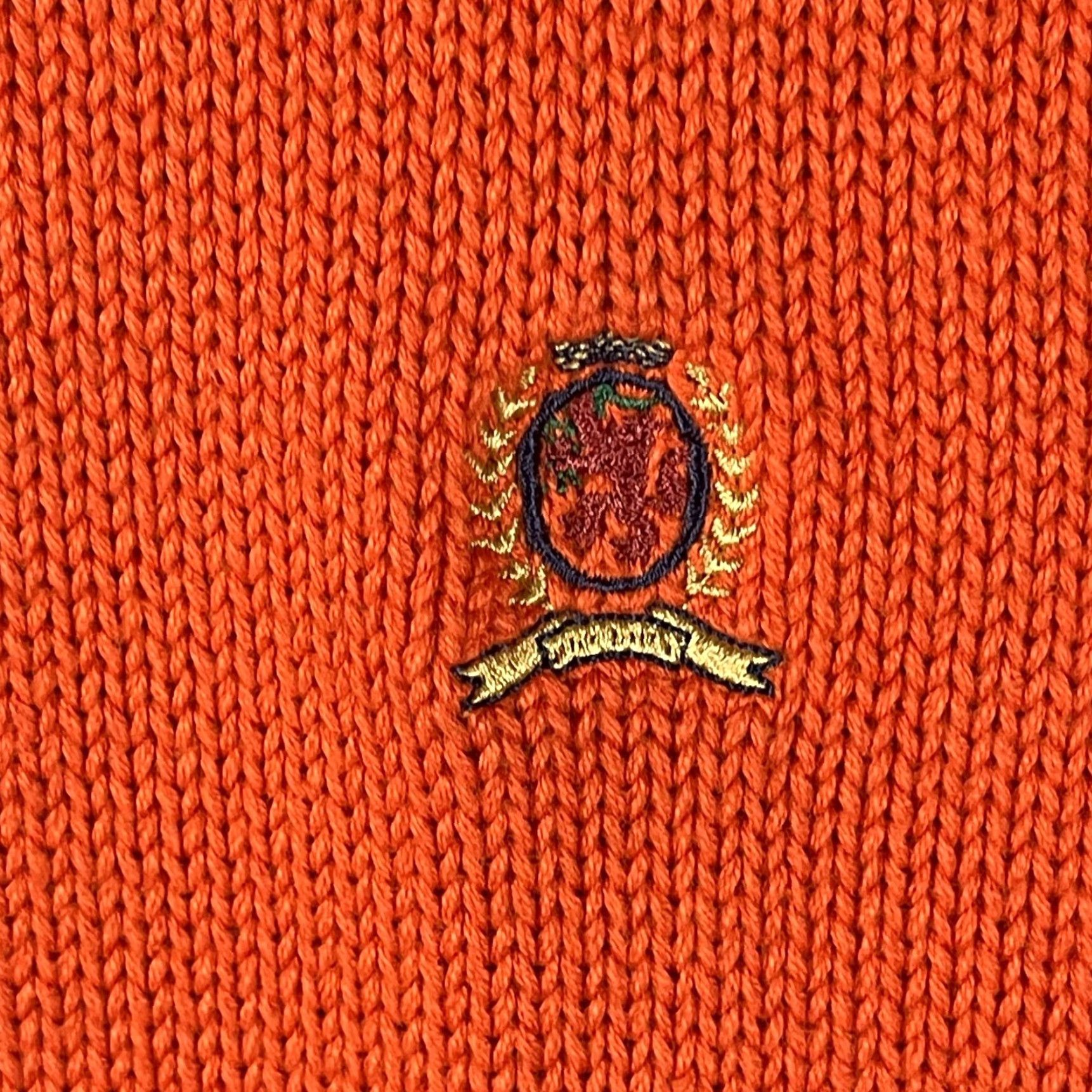 Tommy Hilfiger VINTAGE Tommy Hilfiger Sweater Mens Large Orange Cotton Crest Logo Crewneck Pullover Size US L / EU 52-54 / 3 - 4 Thumbnail