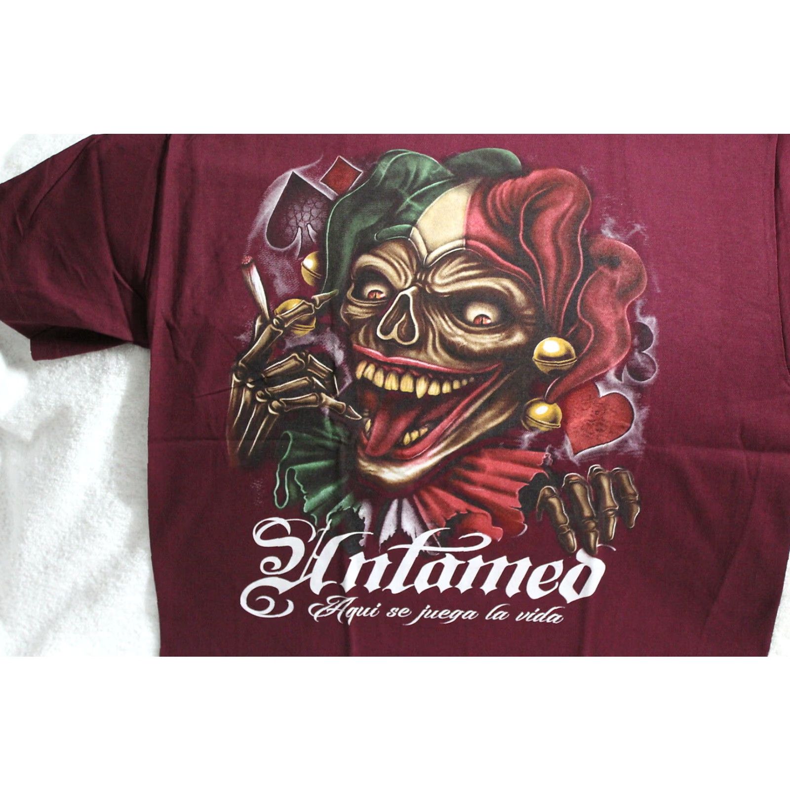 Vintage VINTAGE ALSTYLE Graphic Tee Men L Burgundy Joker Skull Smoking Untamed 90s T-Shirt Size US L / EU 52-54 / 3 - 2 Thumbnail