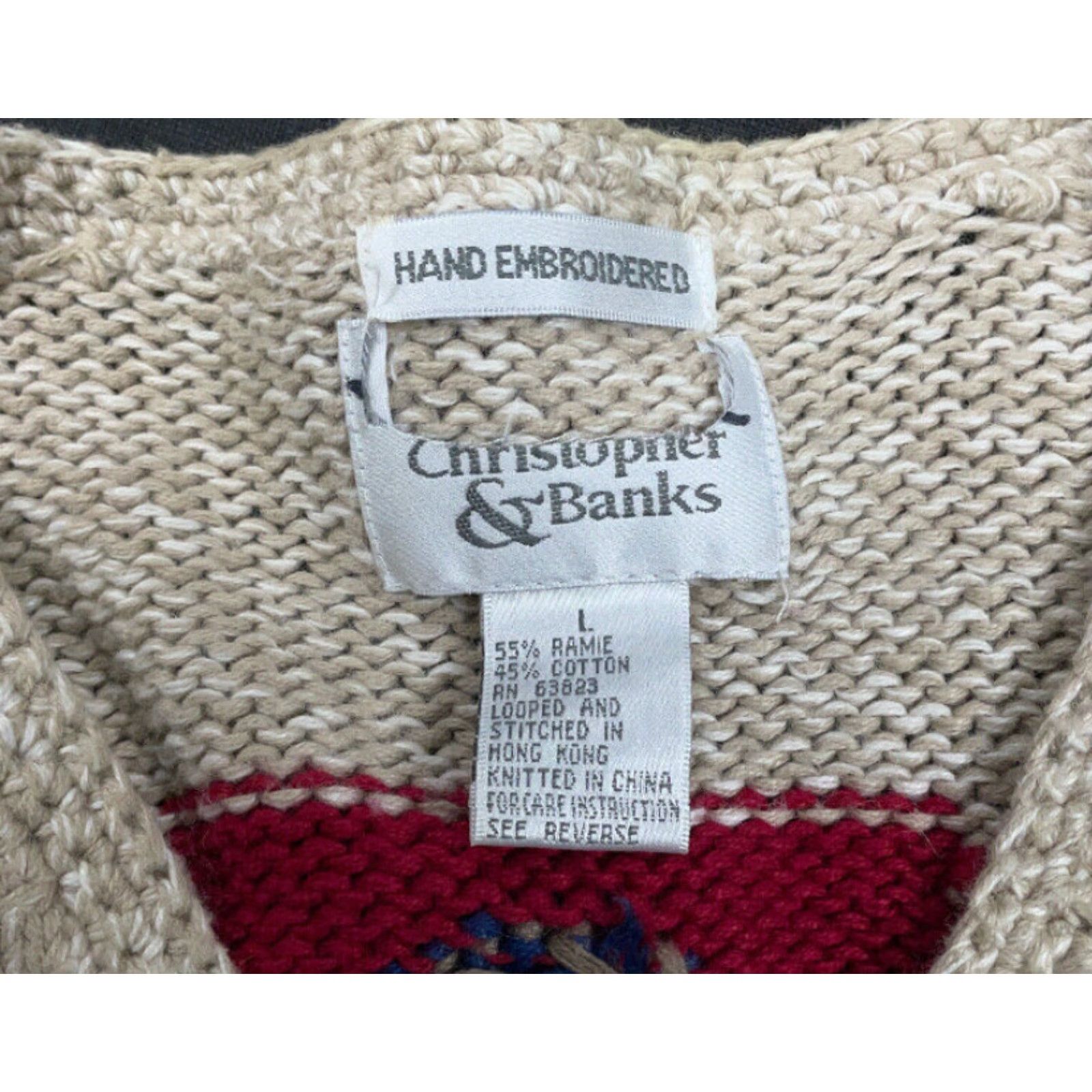 Vintage Christopher & Banks Women's Cardigan Sweater L Beige Hand Embroidered Leaf Knit Casual 90s Outdoor Size L / US 10 / IT 46 - 6 Thumbnail