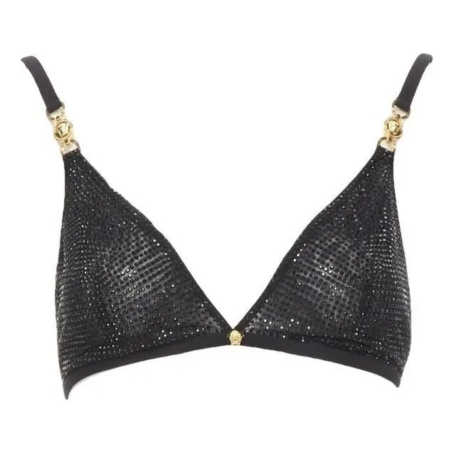 Versace Spring 2020 Black Crystal Embellished Bra Top