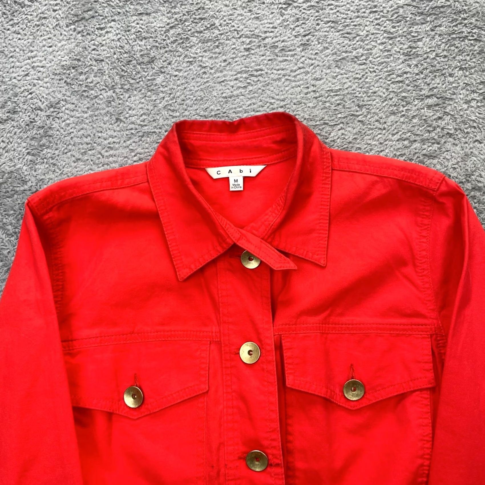 Vintage Cabi Jacket Womens M Red Military Coat Button Back Ruffle Short Sleeve Pocket Breathable Collared Pockets Dressy Casual Workwear CD 727? Size M / US 6-8 / IT 42-44 - 5 Thumbnail