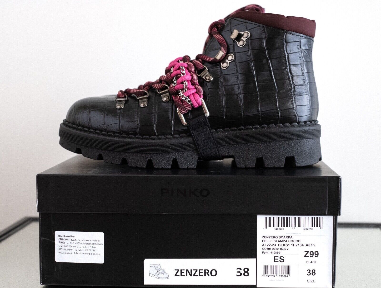 Pinko PINKO Zenzero Black Fuchsia Combat Boot Women New Size 38/8 Size US 8 / IT 38 - 3 Thumbnail