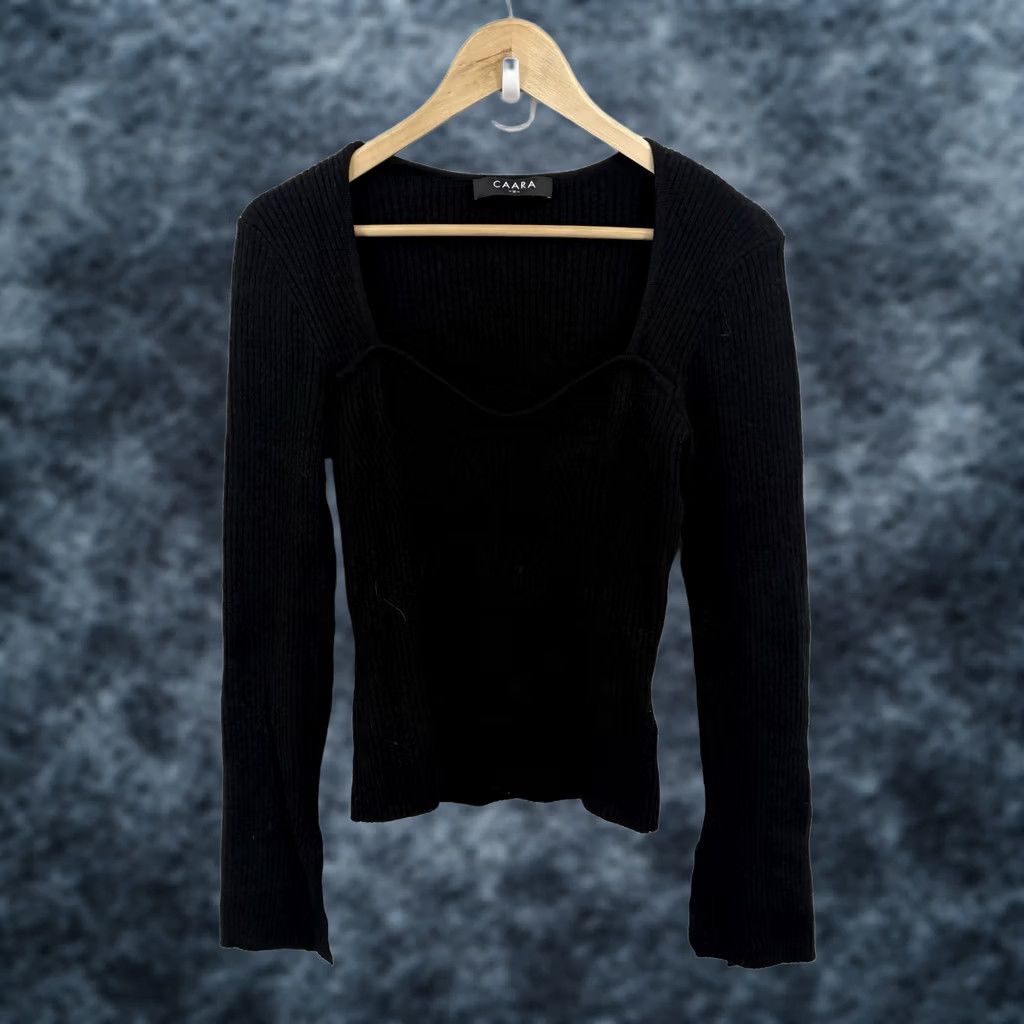 Vintage Caara Cashmere Sweater Women M Sweetheart Ribbed Quiet Luxury Soft Parisian Pullover Knit Black Long Sleeve Flared Sleeve Wool Blend Classic Preppy Size M / US 6-8 / IT 42-44 - 1 Thumbnail