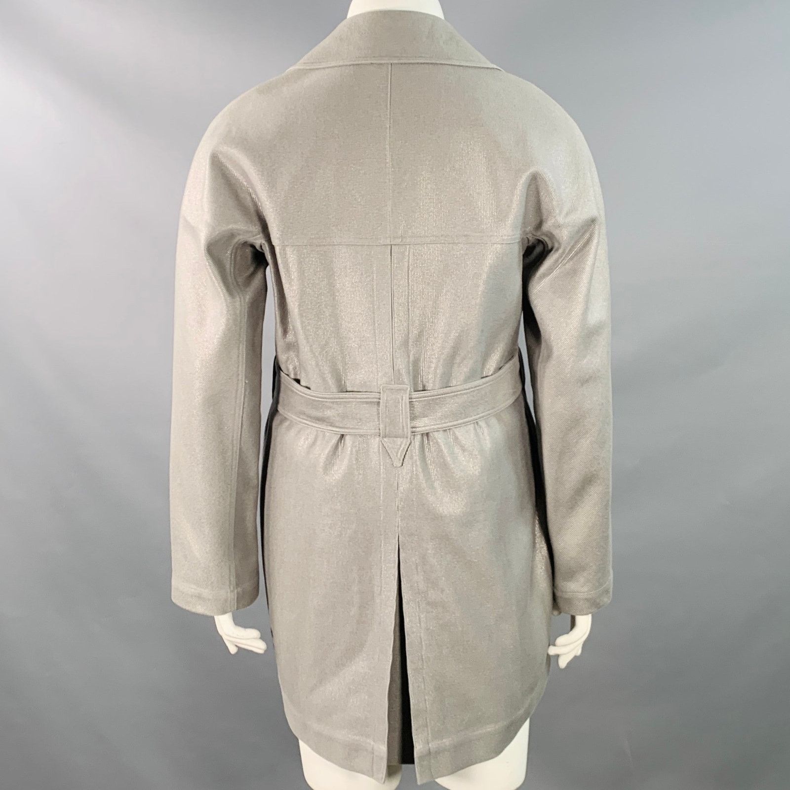 Alaia ALAIA Grey Silver Cotton Twill Belted Double Breasted Coat Size L / US 10 / IT 46 - 4 Thumbnail