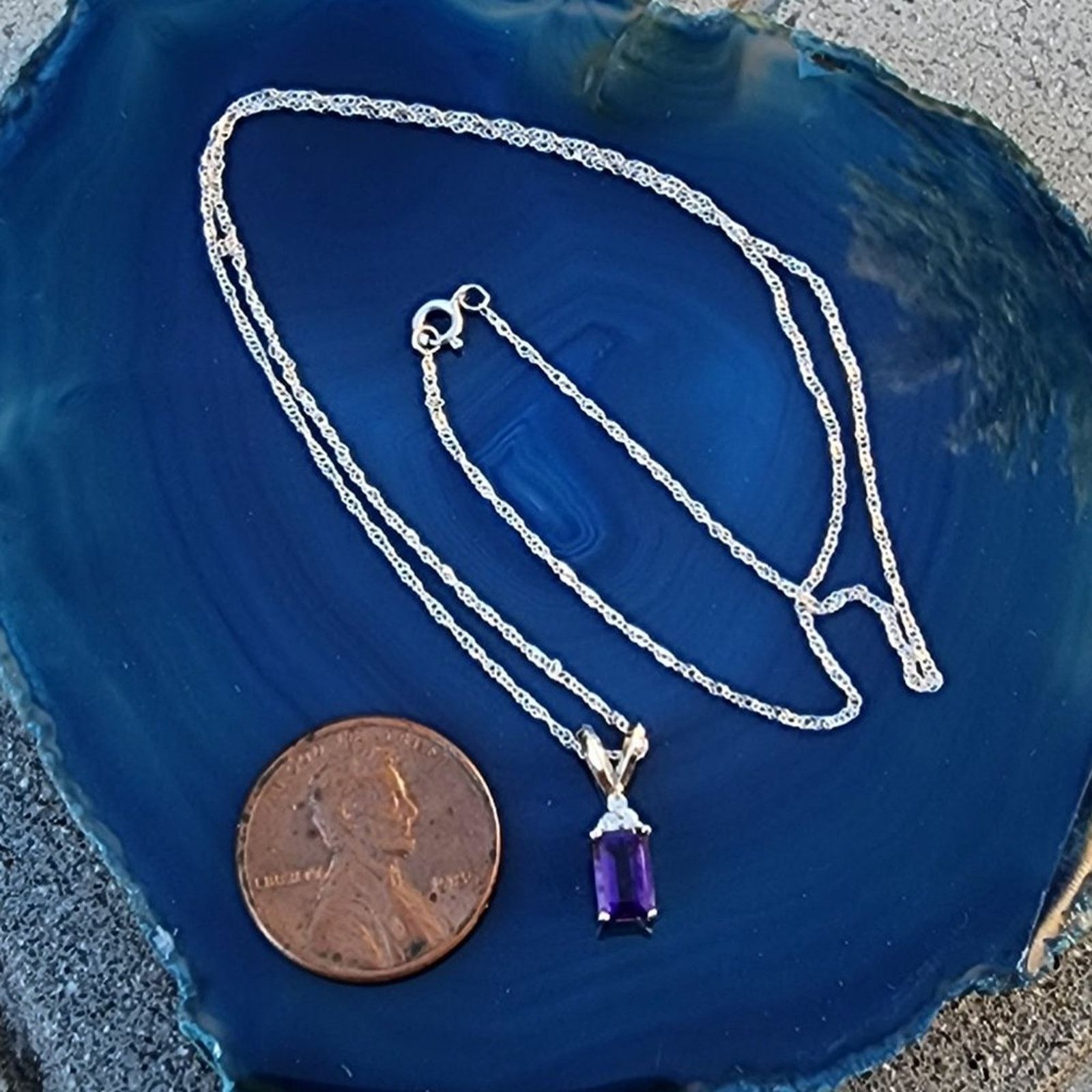Designer Stamped 14K White Gold Diamond Amethyst Pendant Necklace Size ONE SIZE - 6 Thumbnail