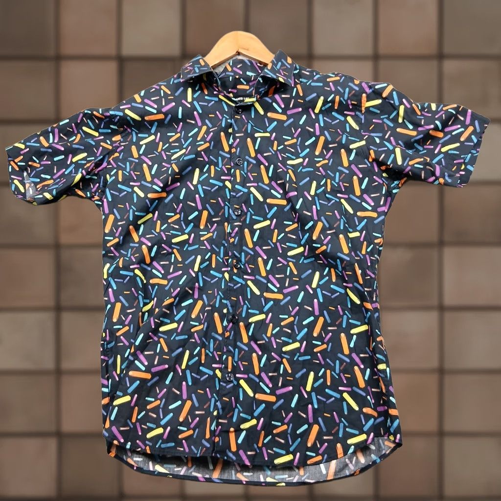 Jared Lang Jared Lang Men's Button-Down Shirt L Black Colorful Geometric Print Cotton Shirt Size US L / EU 52-54 / 3 - 1 Thumbnail