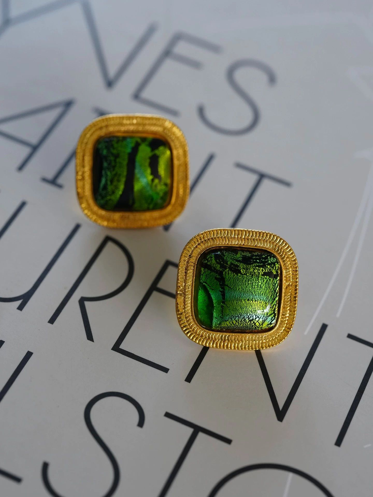 Yves Saint Laurent YSL Rive Gauche Vtg Redeemer Green Glass Earclips Size ONE SIZE - 4 Thumbnail