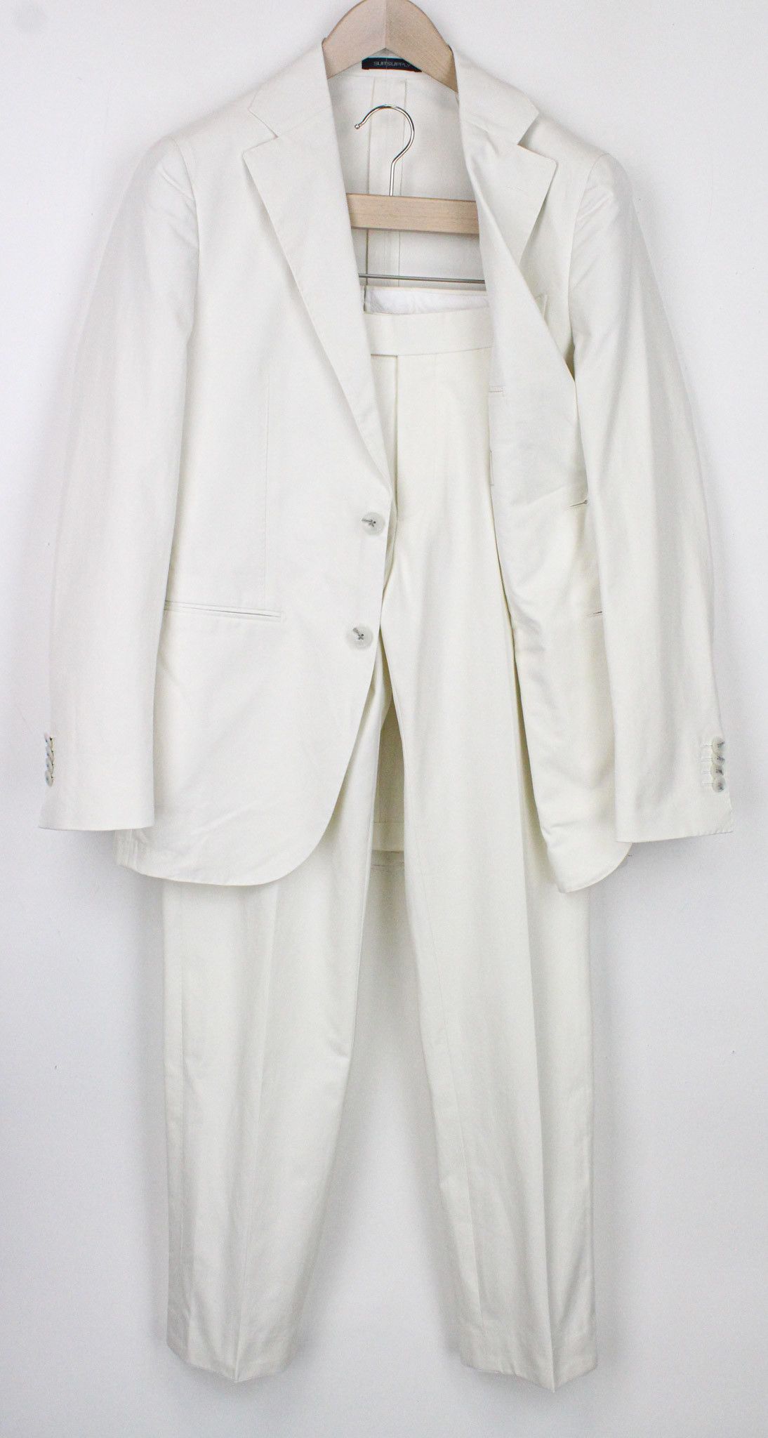 image of Suitsupply La Spalla Uk34R White Egyptian Cotton Suit 71818, Men's