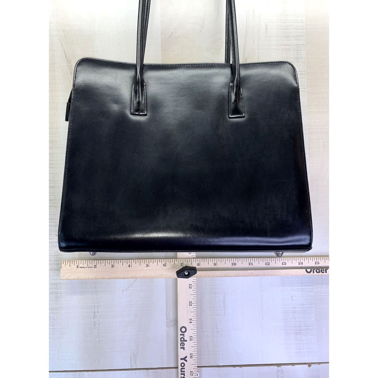 Doublet VINTAGE Black Faux Leather Double Handle Bag Purse Shoulder Bag Womens Medium Square Zip Closure Size ONE SIZE - 3 Thumbnail