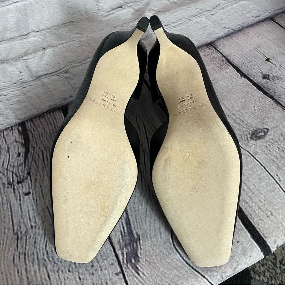 Vince New Vince Tiana Square Toe Black Leather Pump Size 8.5 Size US 8.5 / IT 38.5 - 7 Thumbnail