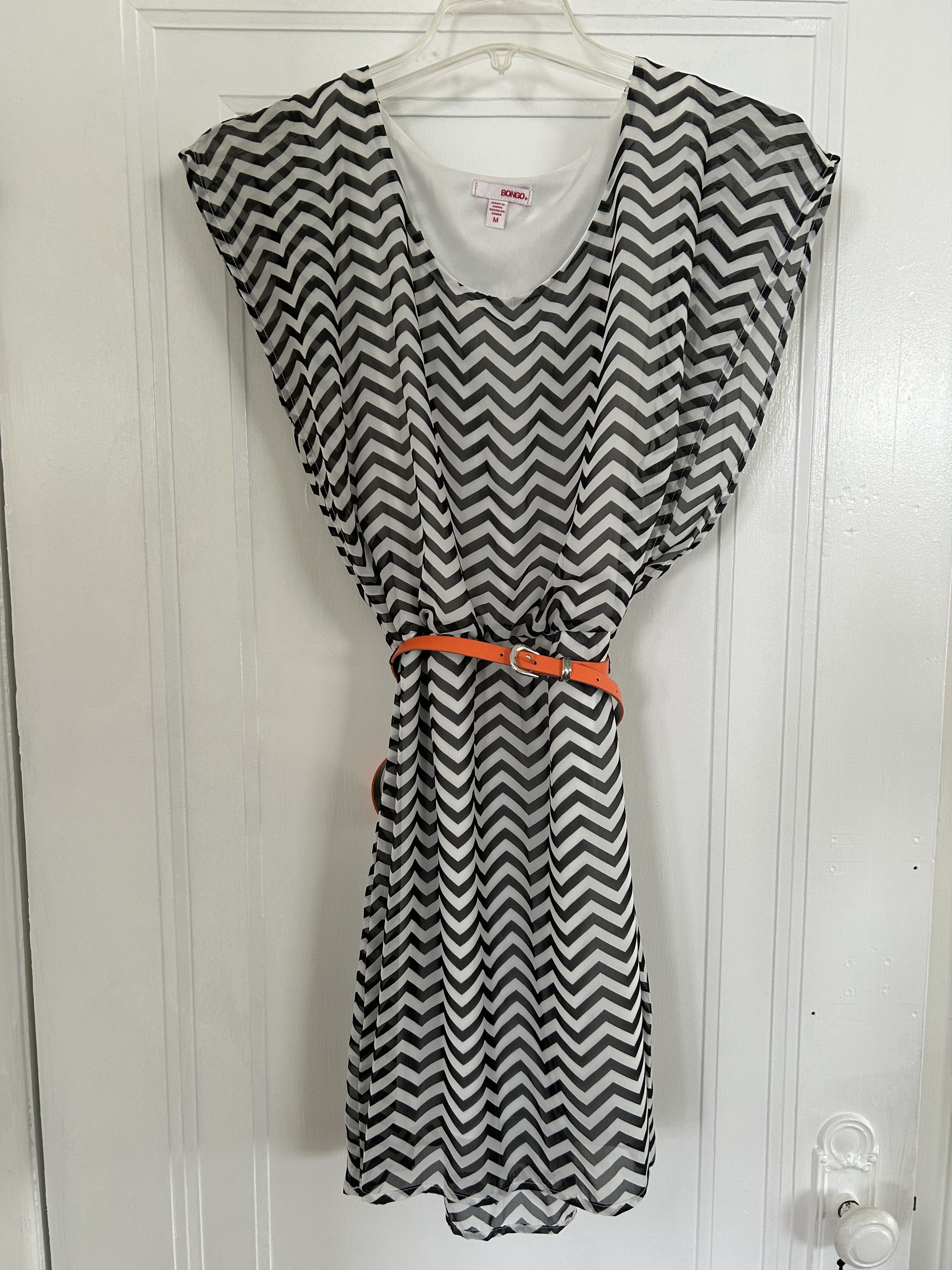 Other Black White Chevron Print Blouson Dress Summer Beach Bongo M Size M / US 6-8 / IT 42-44 - 1 Thumbnail