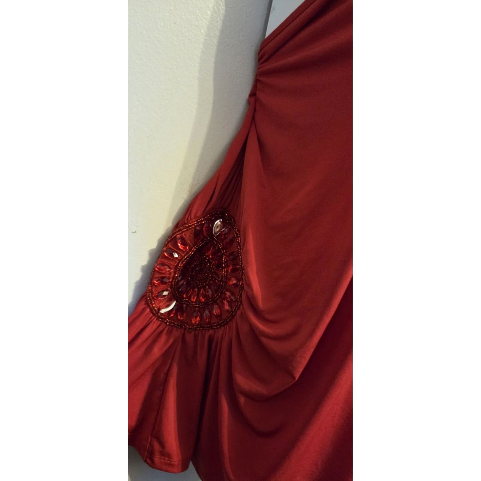 Vintage Lane Bryant Blouse One Shoulder Beaded Rhinestones NWT Red Sleeveless Plus 24 Blouse Womens Size 4XL / US 24-26 - 2 Thumbnail