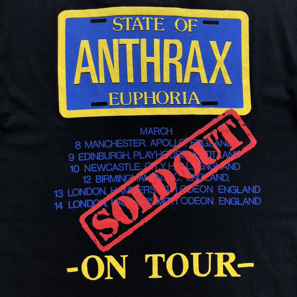 Band Tees Anthrax 1988 Tour State Of Euphoria Vintage 80’s T-Shirt Size US XL / EU 56 / 4 - 7 Thumbnail