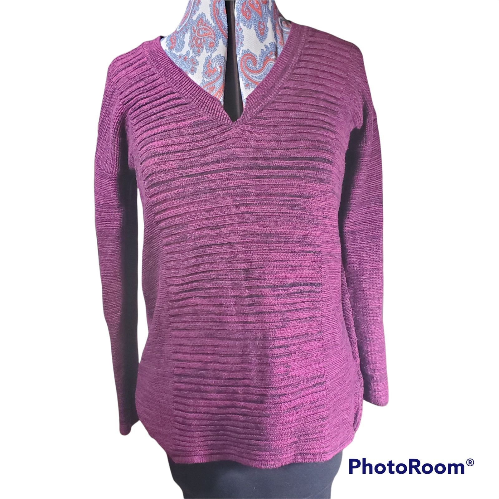 Other Ellen Tracy | Purple & Black Ribbed Sweater | Size Small Size S / US 4 / IT 40 - 1 Thumbnail