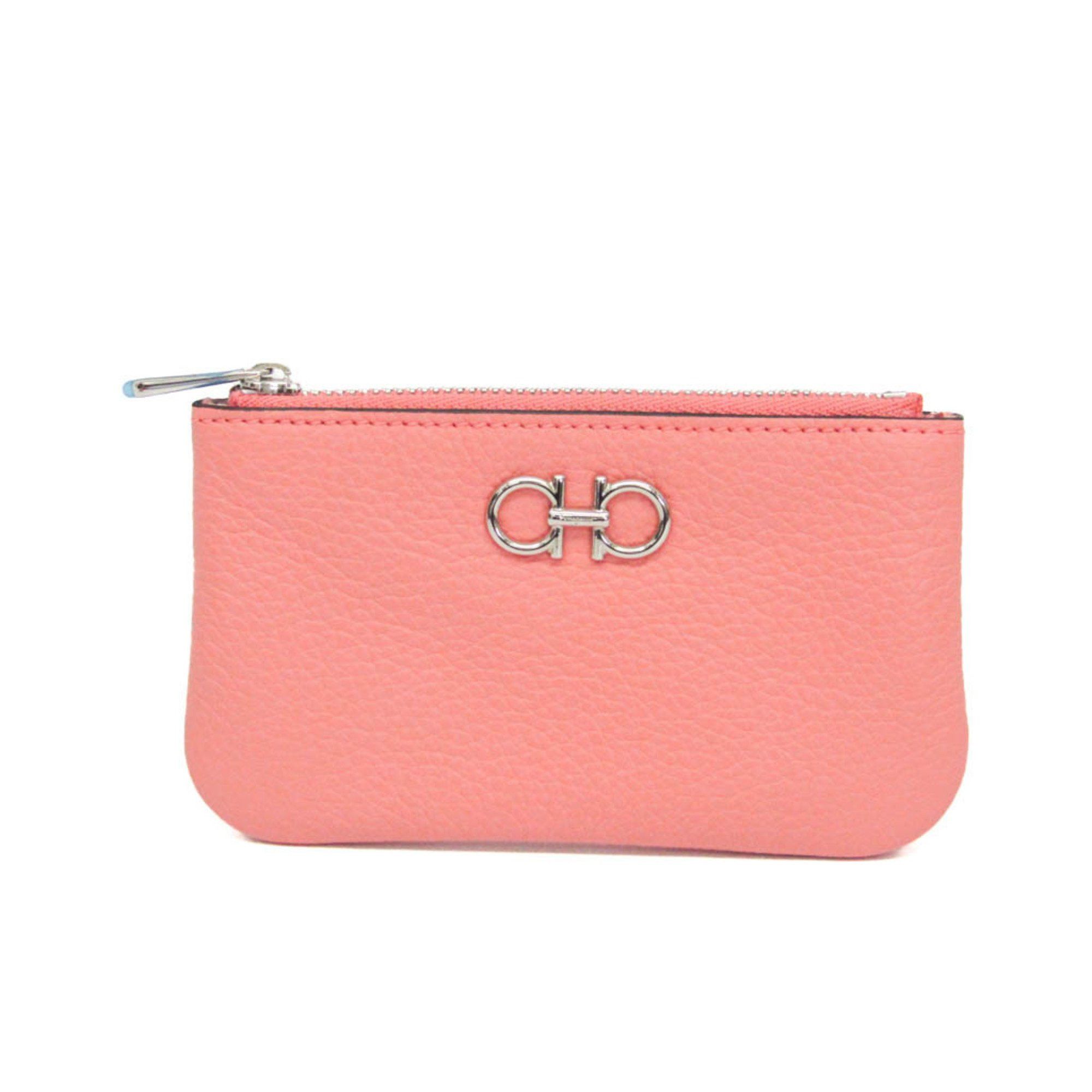 Salvatore Ferragamo Gancini With Key Ring 22 0383 0758658 Women's Leather Coin Purse/coin Case Salmon Pink