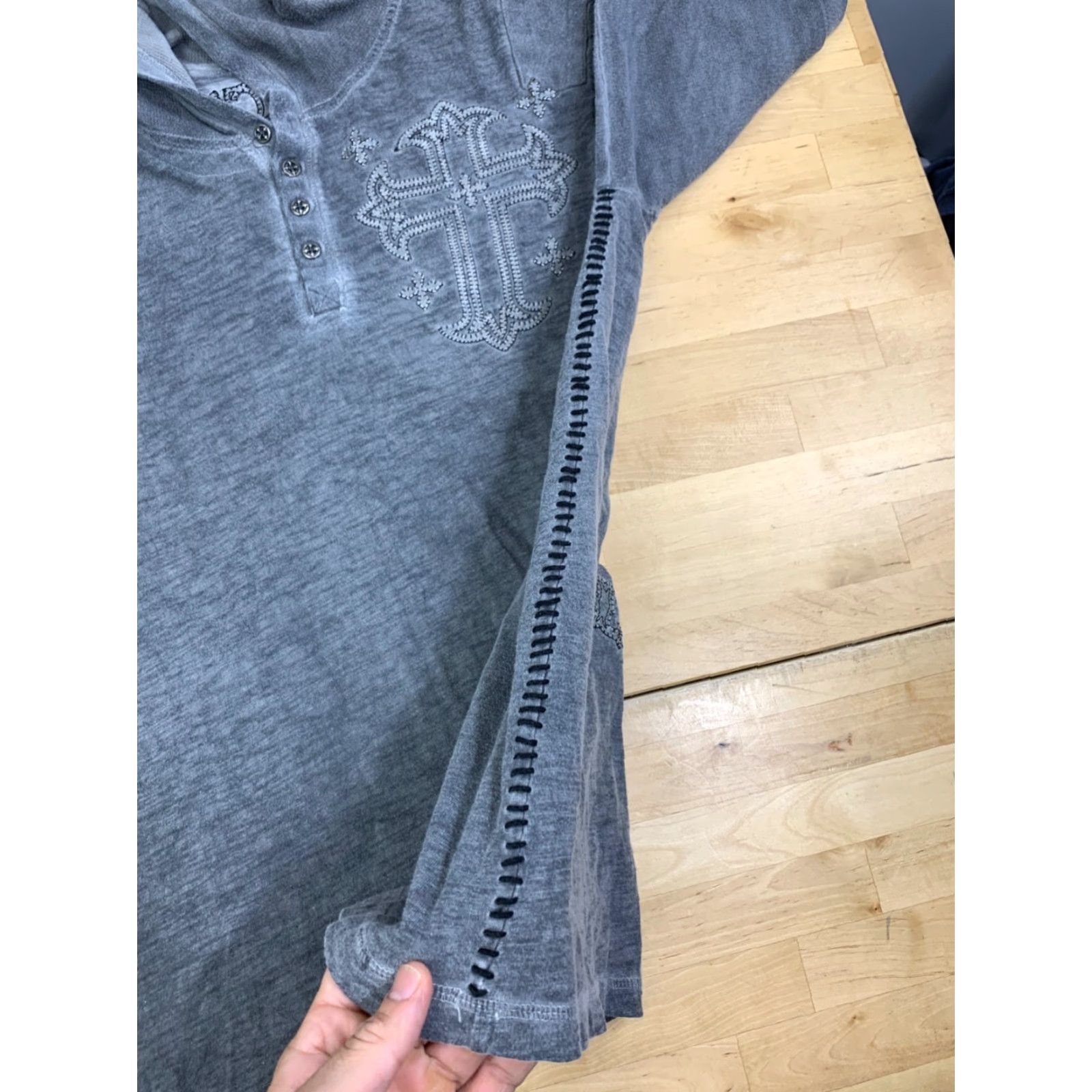 Affliction VINTAGE Affliction Hoodie Henley Lightweight Gray M Embroidered Cross Gothic Y2K 12453 Mens Size US M / EU 48-50 / 2 - 7 Thumbnail