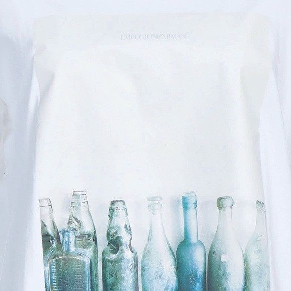 Emporio Armani Emporio Armani White Tee with Artistic Bottle Design Size M / US 6-8 / IT 42-44 - 4 Thumbnail