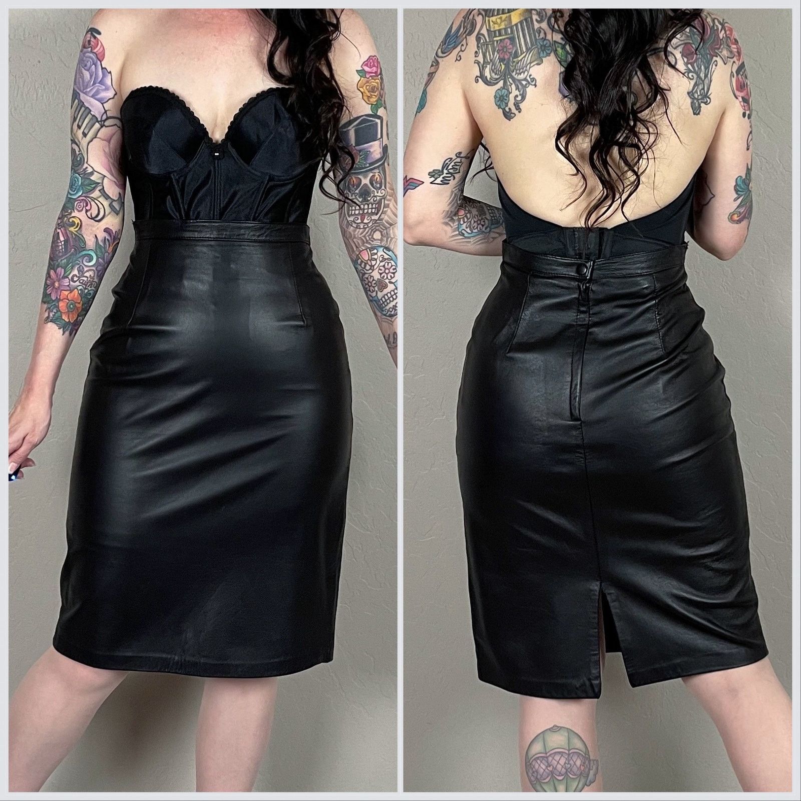 Vintage Vintage 1980s Black Leather Pencil Mini Skirt Size 26" / US 2 / IT 38 - 3 Thumbnail
