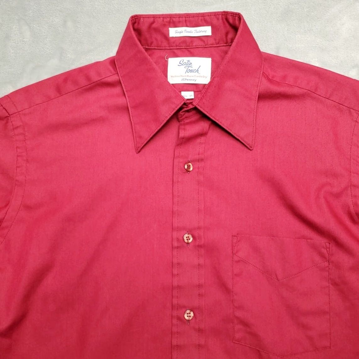 JCPenney VINTAGE JCPenney Shirt Men 34 Red Maroon Button-Up Long Sleeve Single Needle Tapered Casual Outdoor Size US S / EU 44-46 / 1 - 3 Thumbnail