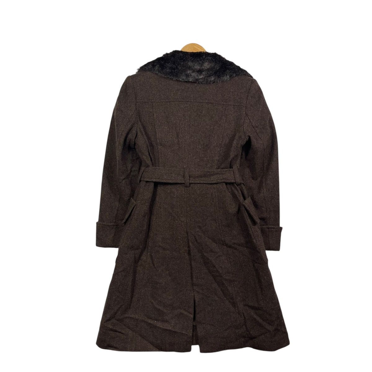 Vintage Emilyan Faux Fur Collar Herringbone Wool Long Coat Belted Size M / US 6-8 / IT 42-44 - 4 Thumbnail
