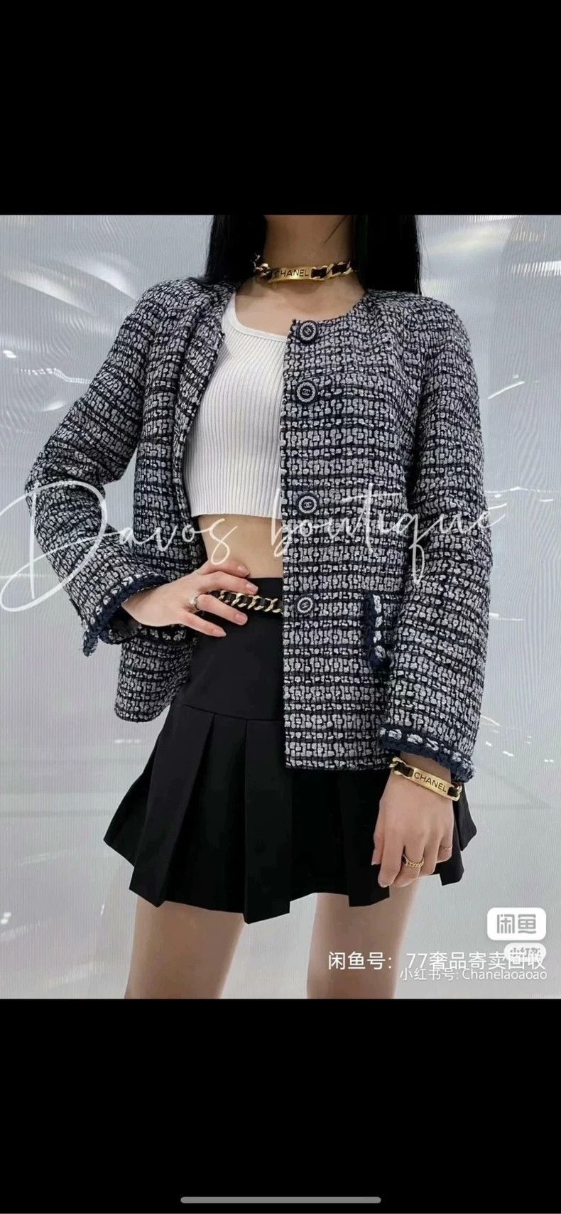 Chanel Chanel 19 blue and white tweed knitted jacket 2504-Nextarro Size XS / US 0-2 / IT 36-38 - 7 Thumbnail