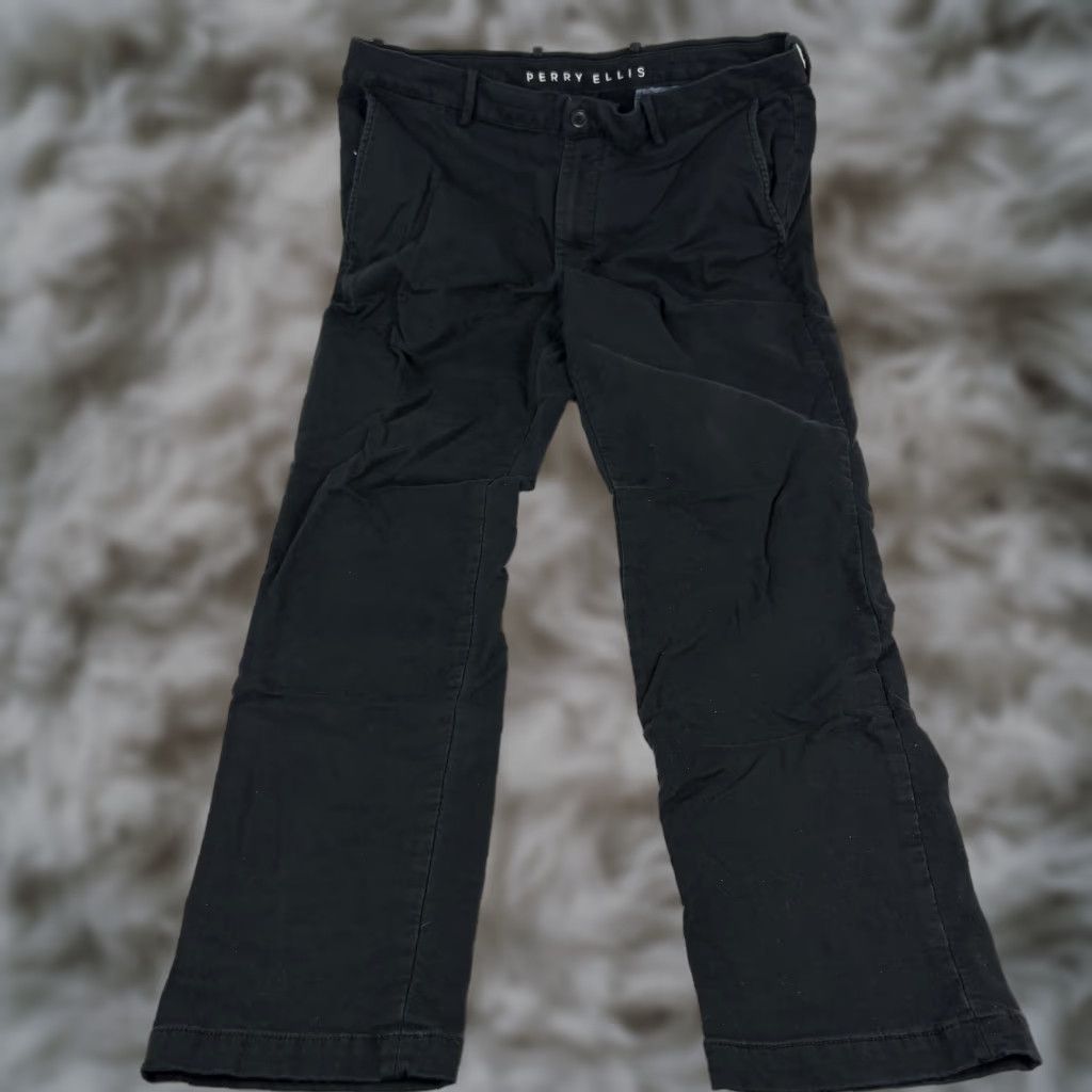 Perry Ellis Perry Ellis Pants Men 36x32 Black Slim Chino Casual Dress Flat Front Zip Fly Pockets Stretch Size US 36 / EU 52 - 1 Thumbnail