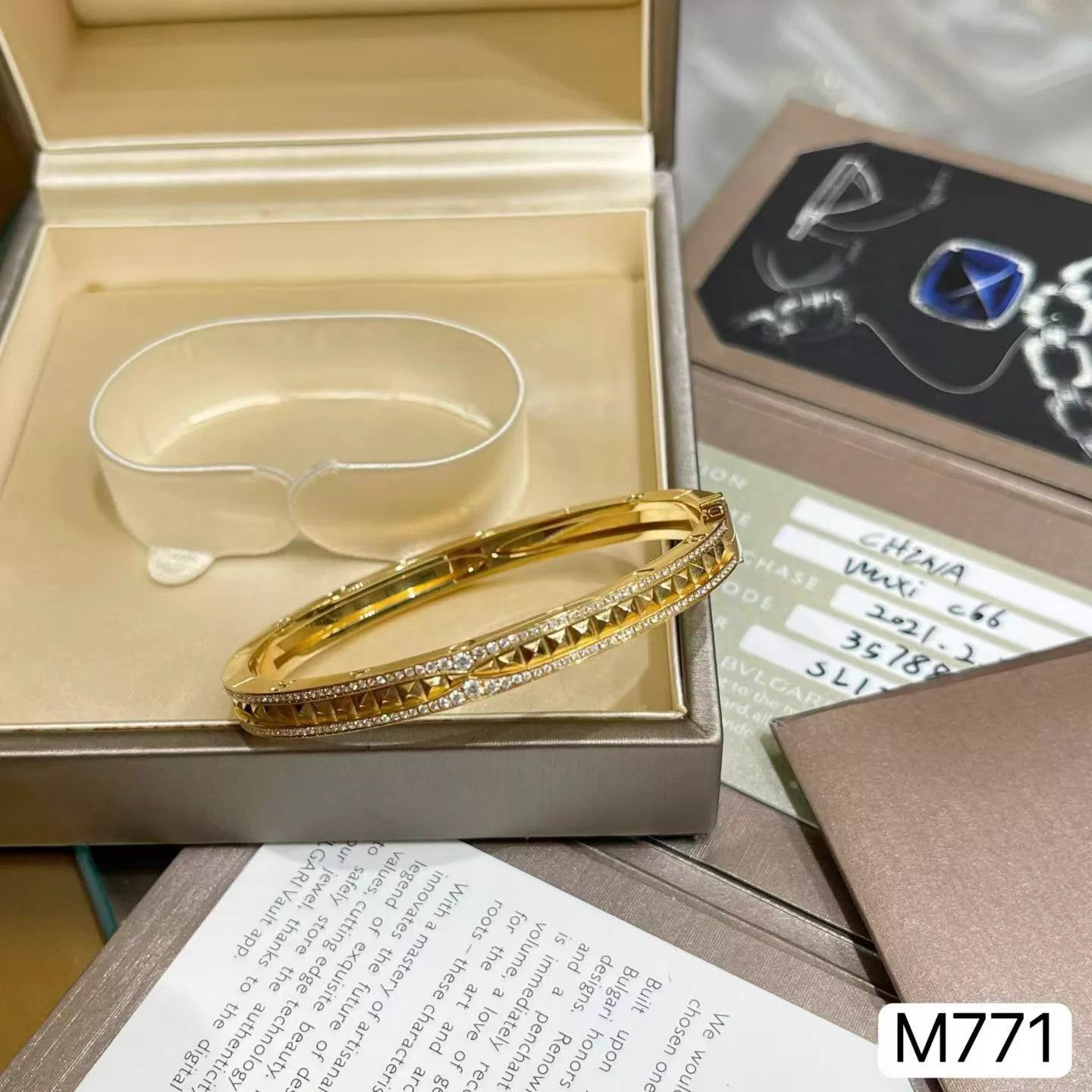 Bvlgari Bvlgari ZERO.1 Rock Gold 2-Row Diamond Rivet Bracelet SM LN Size ONE SIZE - 3 Thumbnail