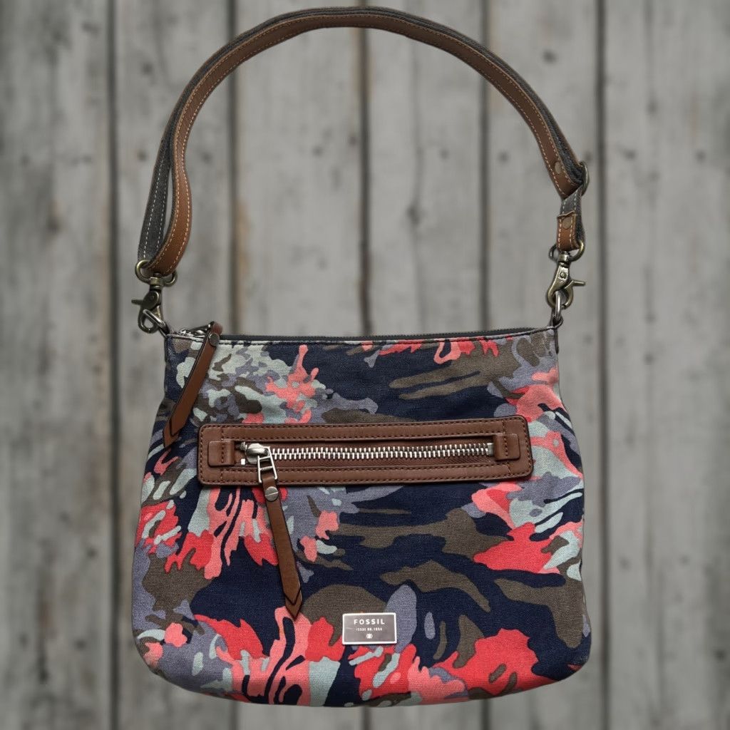 Fossil FOSSIL Dawson Crossbody Bag - Floral Canvas, Multicolor, Women, Medium, Blue Floral, Crossbody, Detachable Strap, Inner Pockets, Zipper Closure Size ONE SIZE - 1 Thumbnail