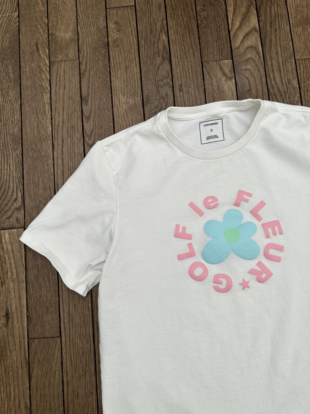 image of Converse White Golf Le Fleur Flower Logo Tee, Men's (Size Small)