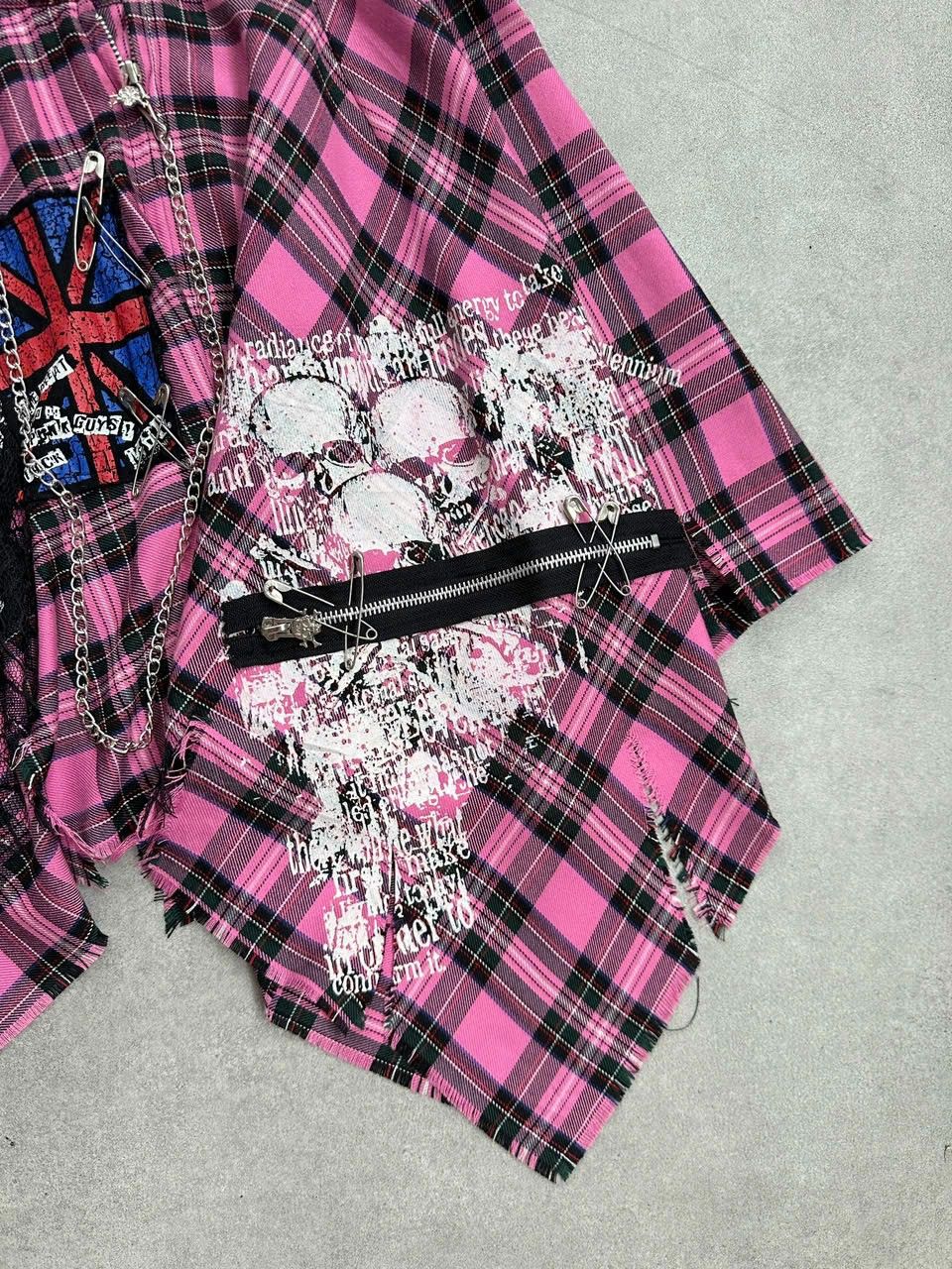 If Six Was Nine × Japanese Brand 2000s Mad Punk Plaid Patches Skirt Size 26" / US 2 / IT 38 - 4 Thumbnail