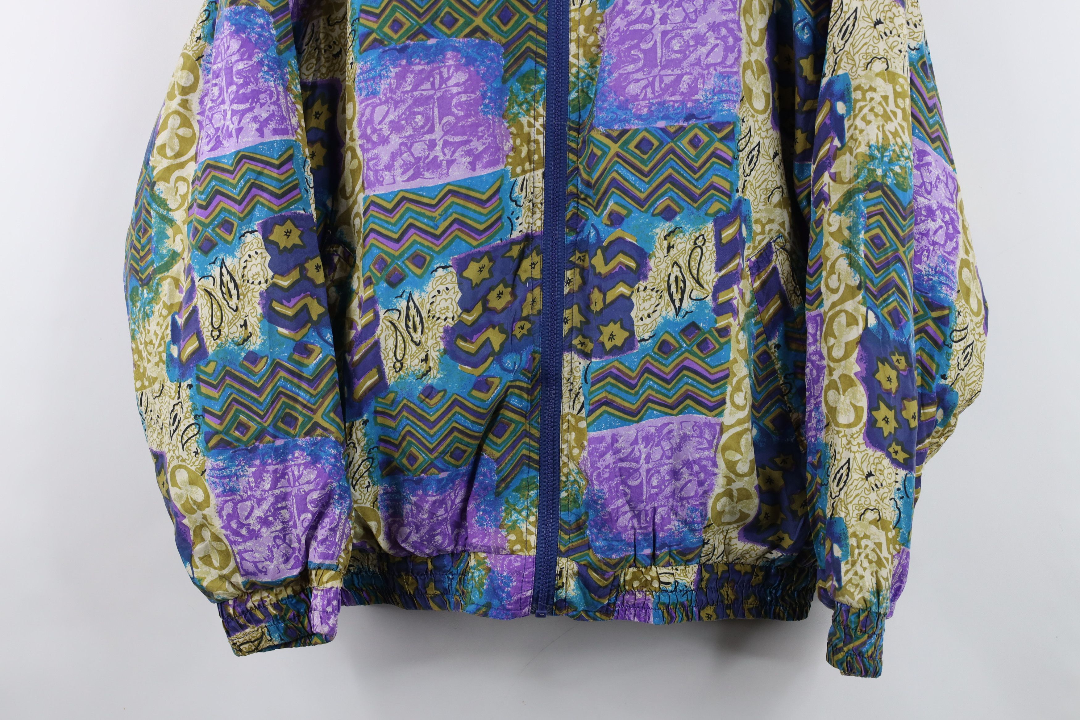 Vintage Vintage 90s Streetwear Abstract Geometric Silk Bomber Jacket Size L / US 10 / IT 46 - 3 Thumbnail