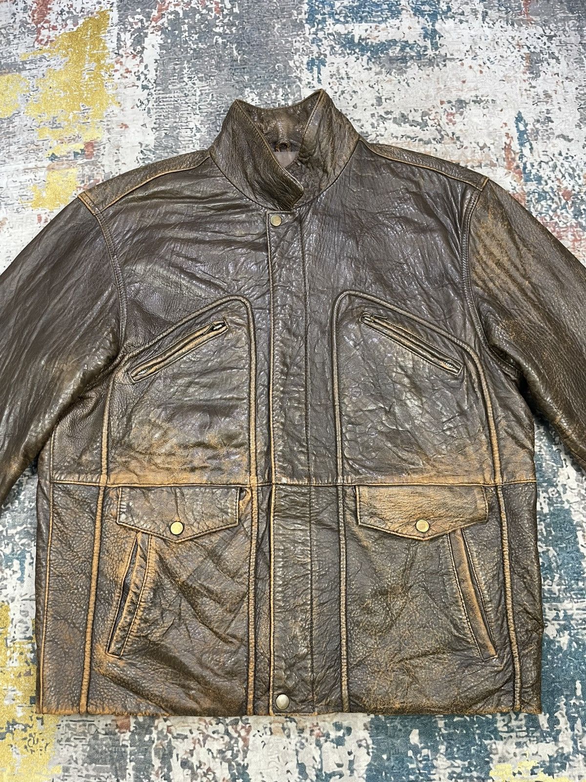 Genuine Leather Vtg Composition Distressed Lamb Skin Leather Jacket Size US L / EU 52-54 / 3 - 7 Thumbnail