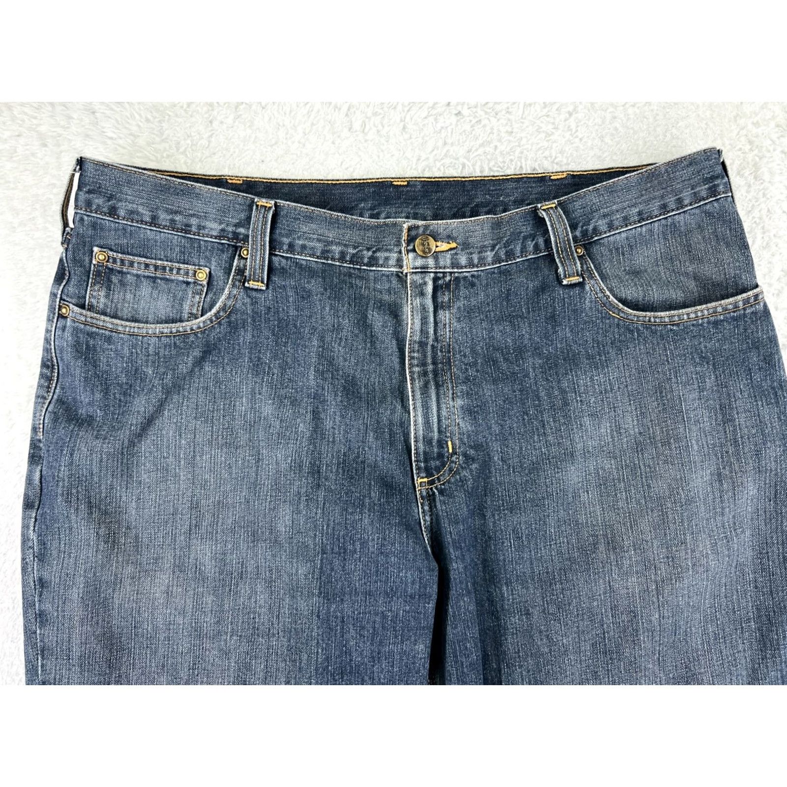 Carhartt Carhartt Jeans Mens 40 Blue Denim Relaxed Fit 40x30 Cotton Blend 5-Pocket Design Inseam 30 Bootcut Steel Hardware Mid Rise Button Zip Denim Size US 40 / EU 56 - 6 Thumbnail