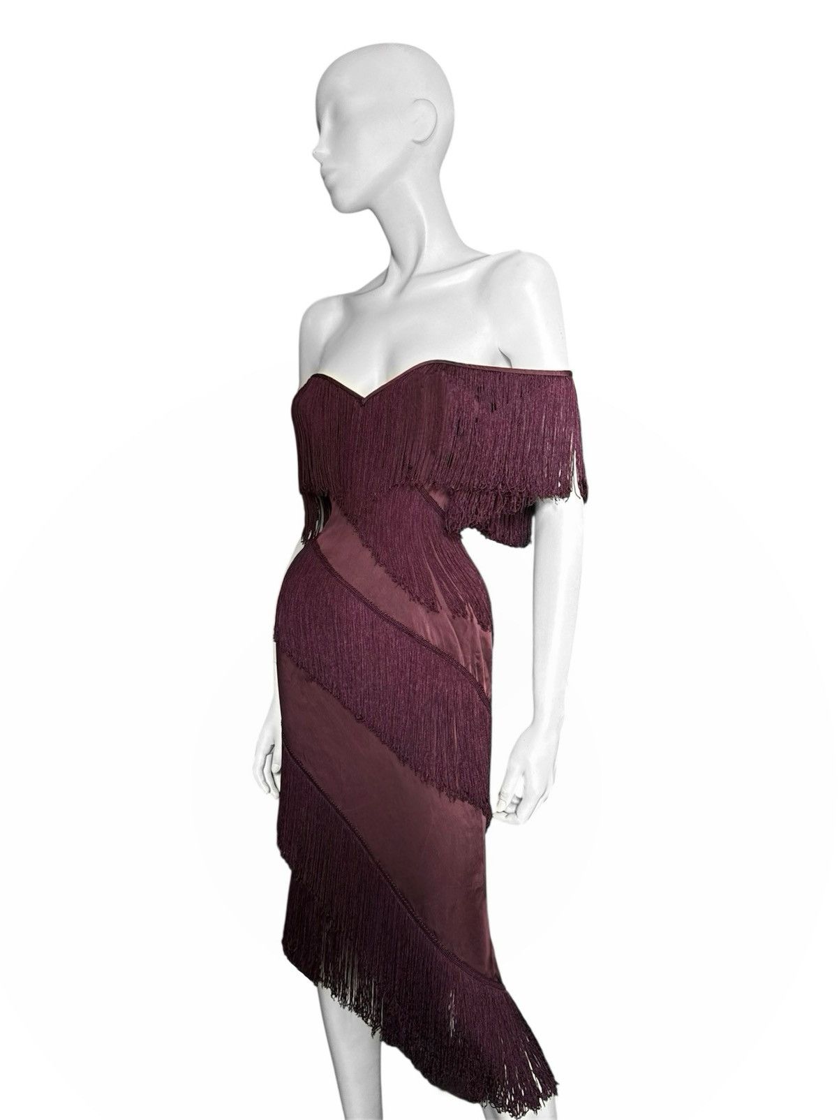 Dolce & Gabbana Runway Dolce and Gabbana Bordeaux Silk Fringe Dress Size M / US 6-8 / IT 42-44 - 4 Thumbnail